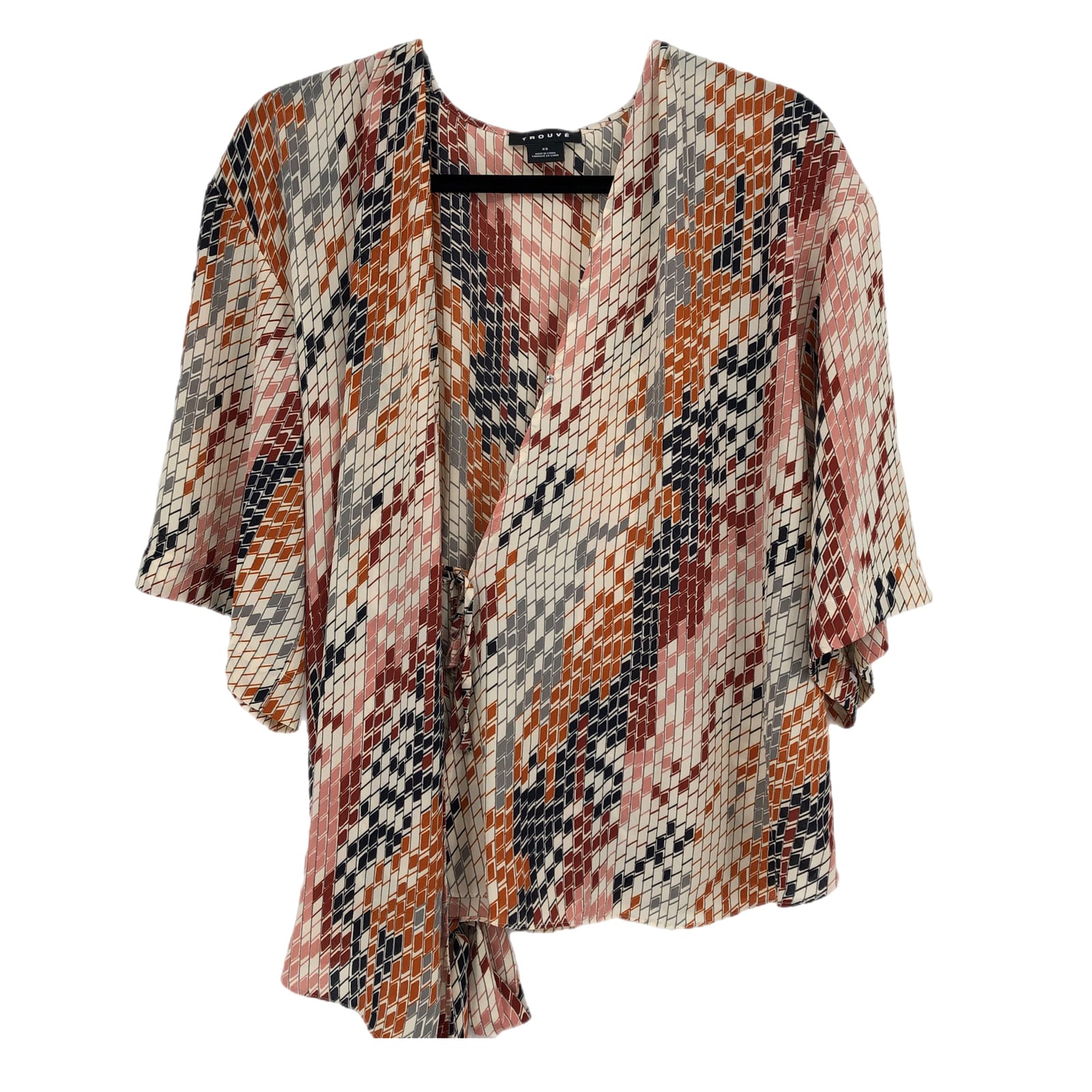 Trouve Cream & Orange Wrap Blouse