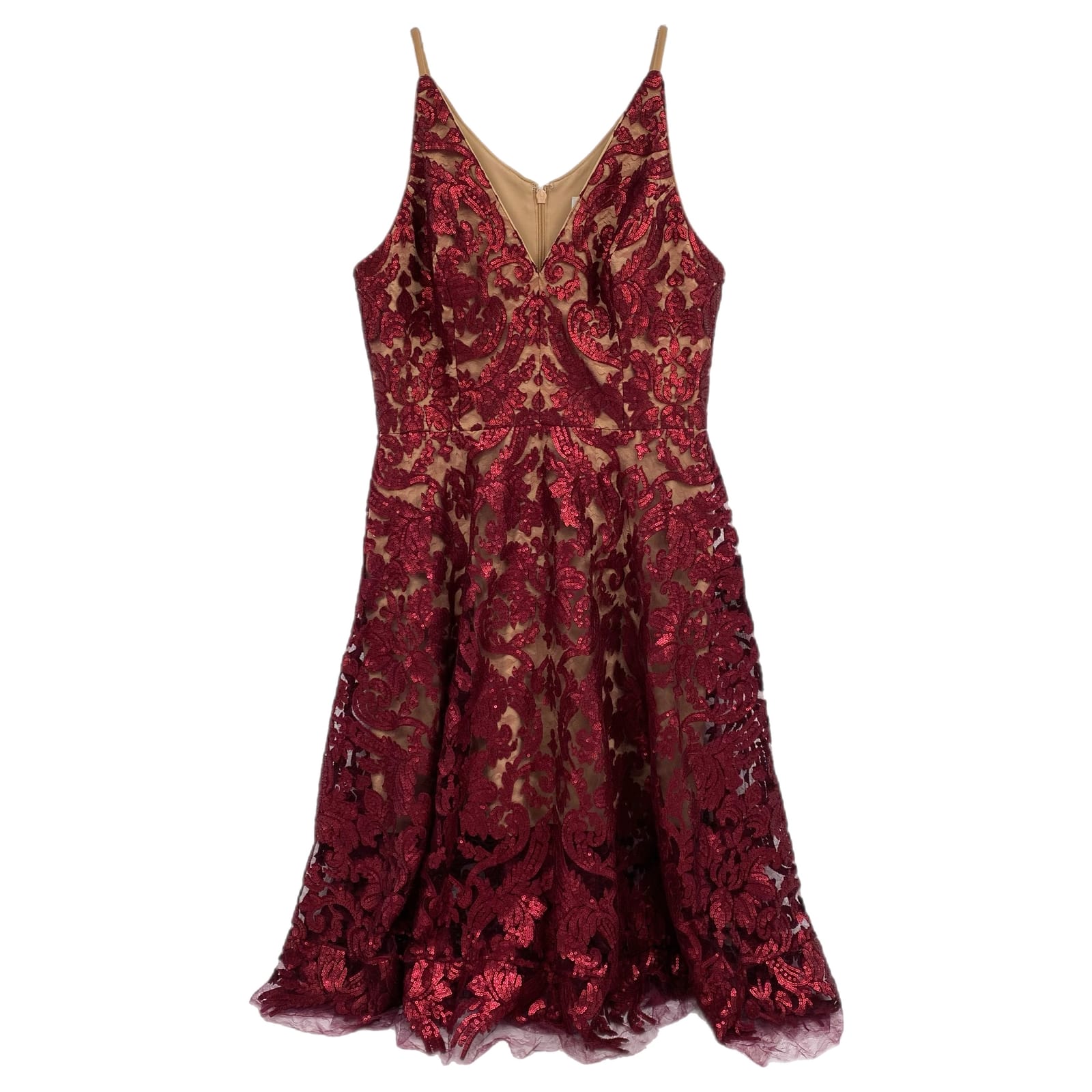 Dress the Population Red Lace Sequin Midi Dress