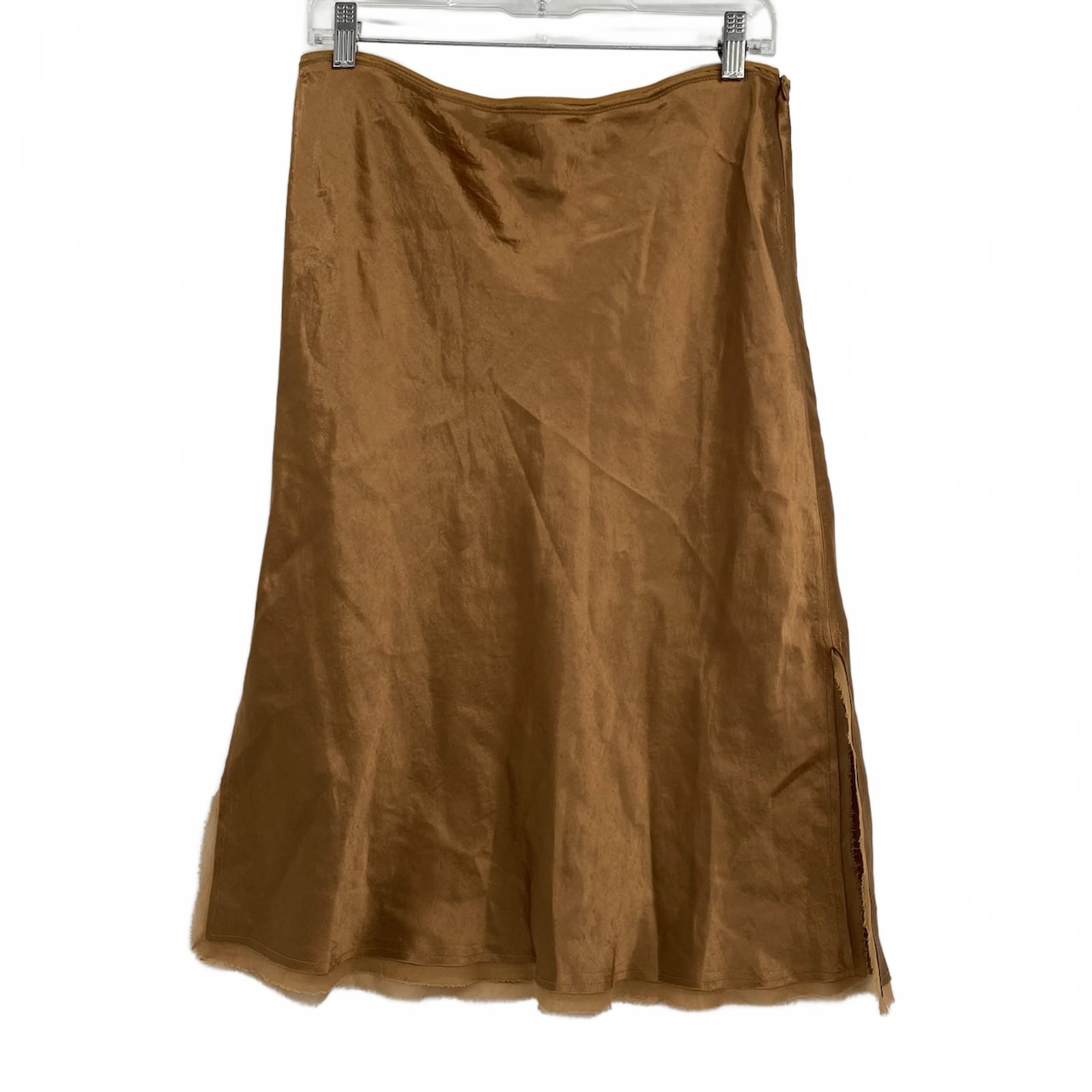 Vince Brown Satin Midi Skirt