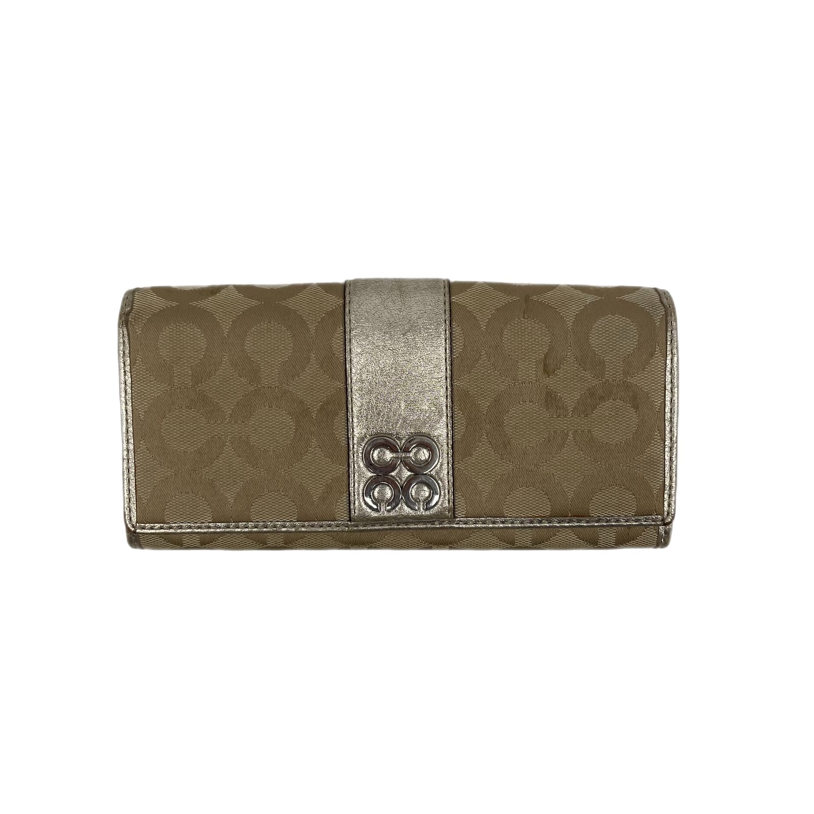 Coach Beige Gold Leather Card Wallet