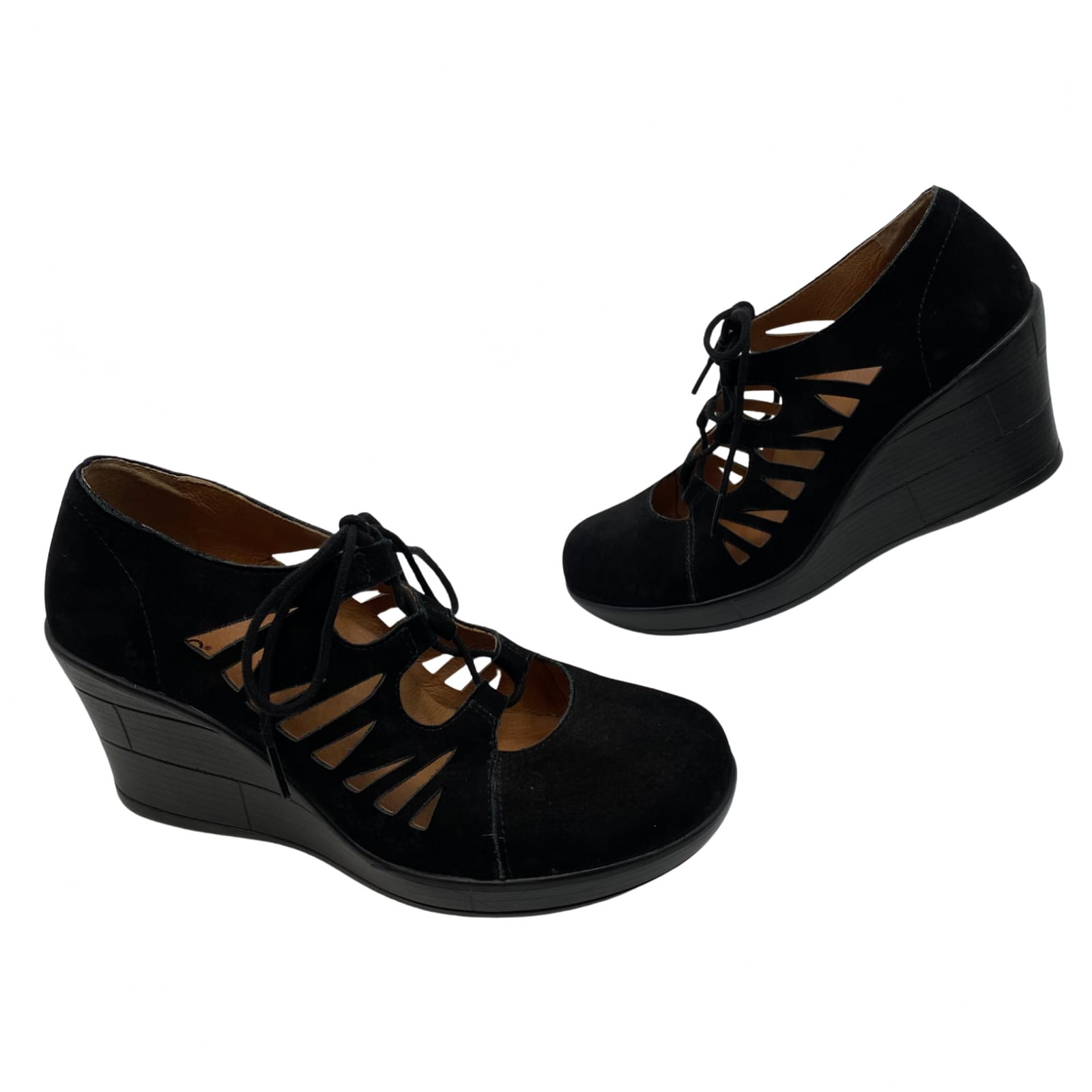 Abeo Black Suede Lace Up Wedge Shoes