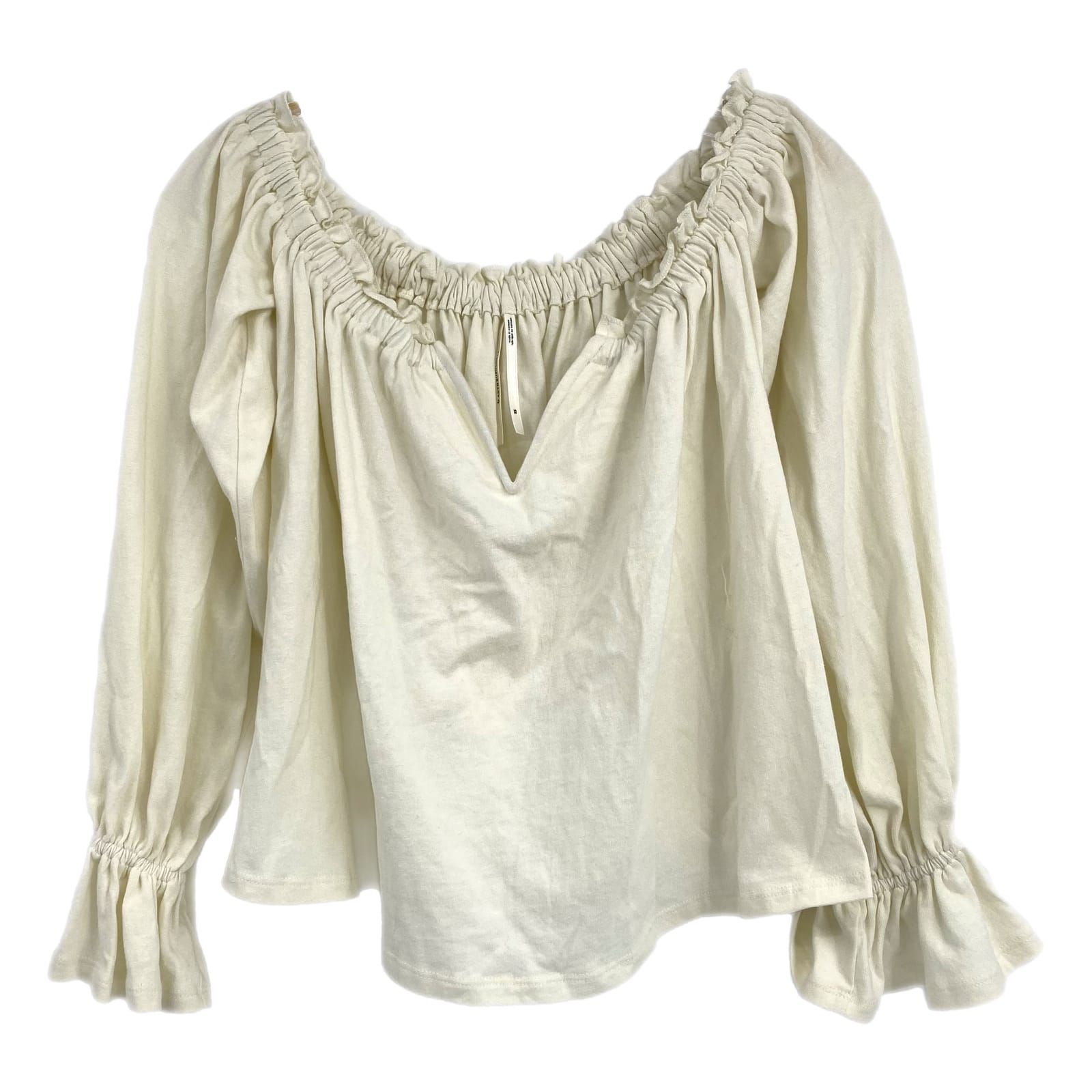 Anthropologie Cream V Neck Puff Sleeve Blouse
