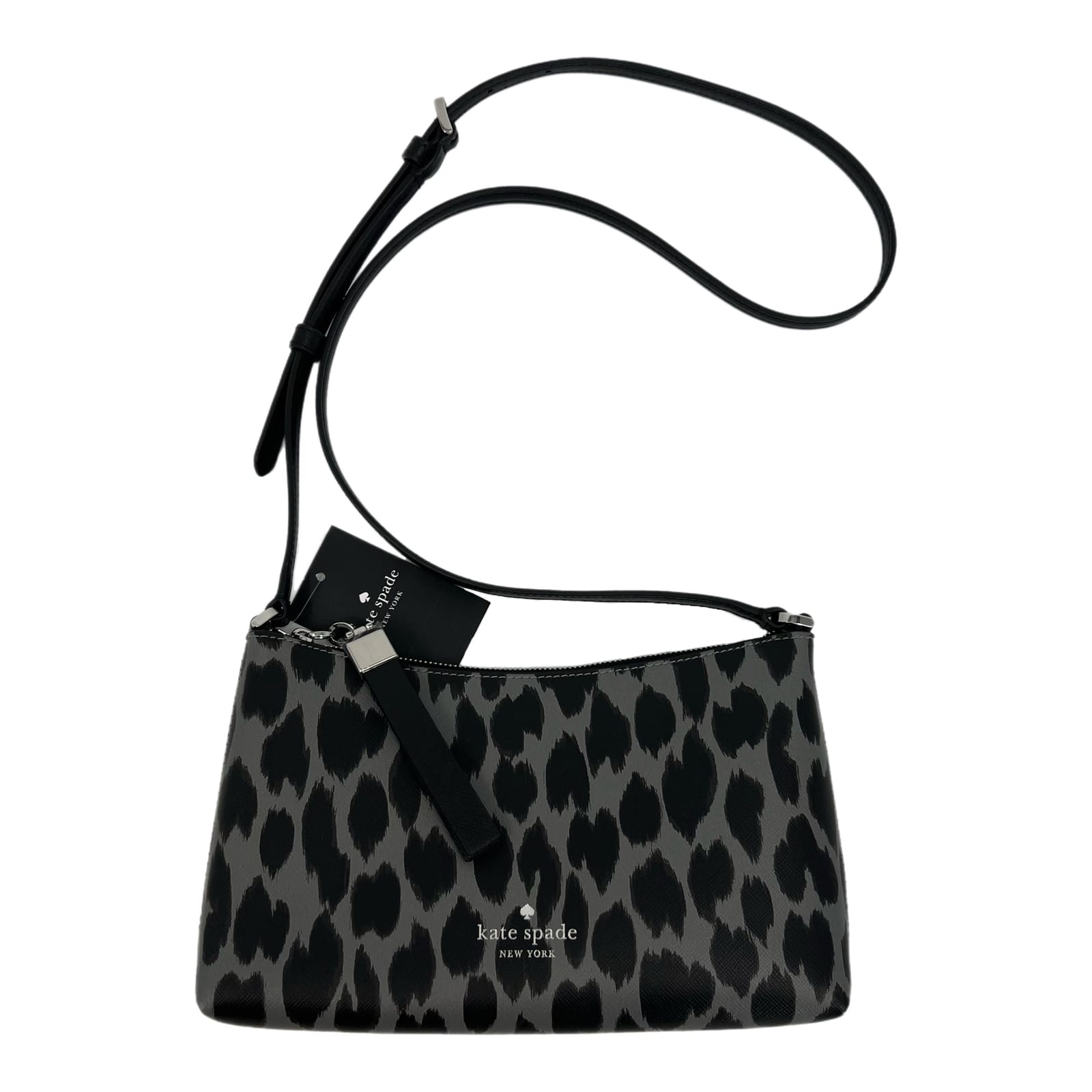 Kate Spade Black Gray Leopard Print Patent Leather Crossbody