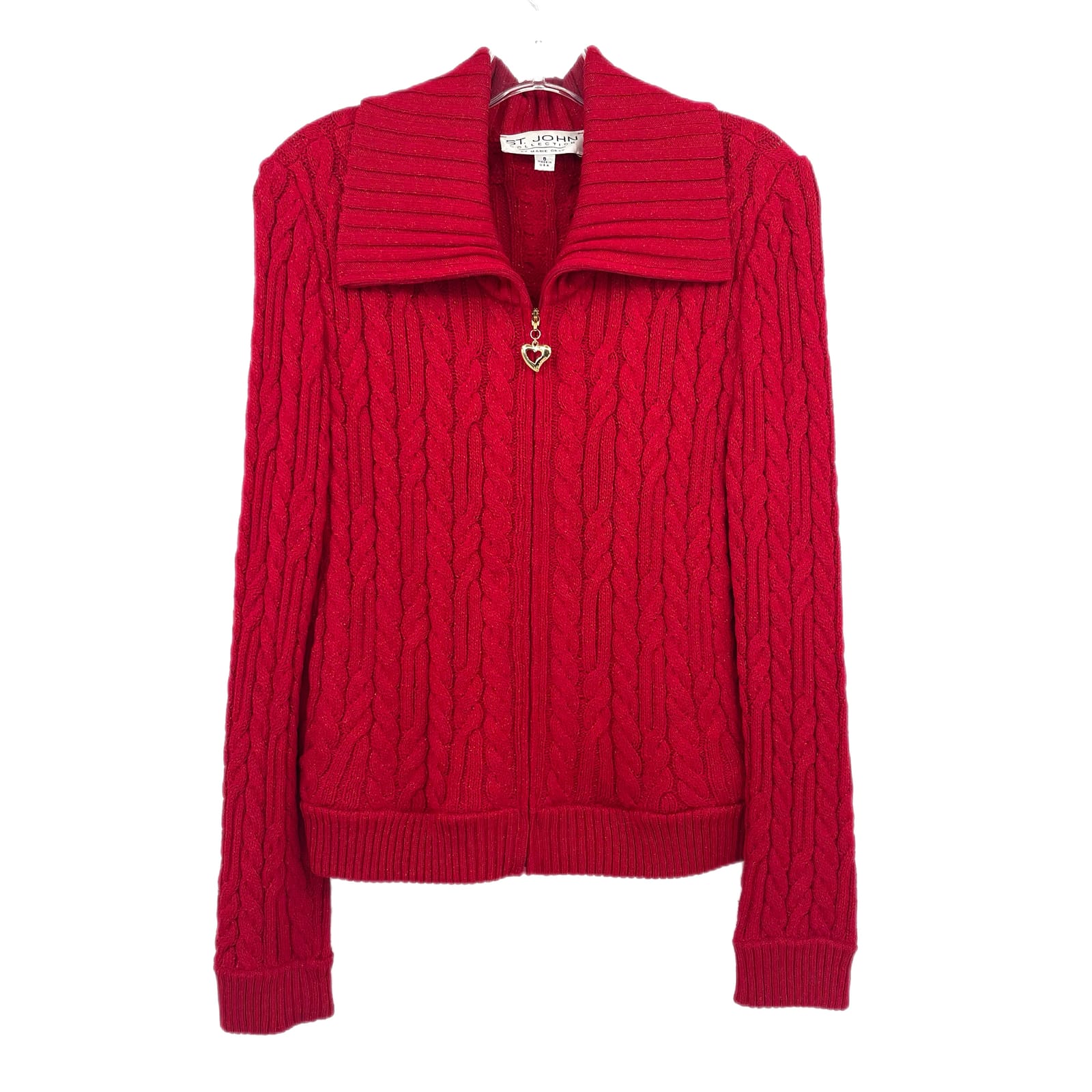 St. John by Marie Gray Red Glitter Accent Cardigan