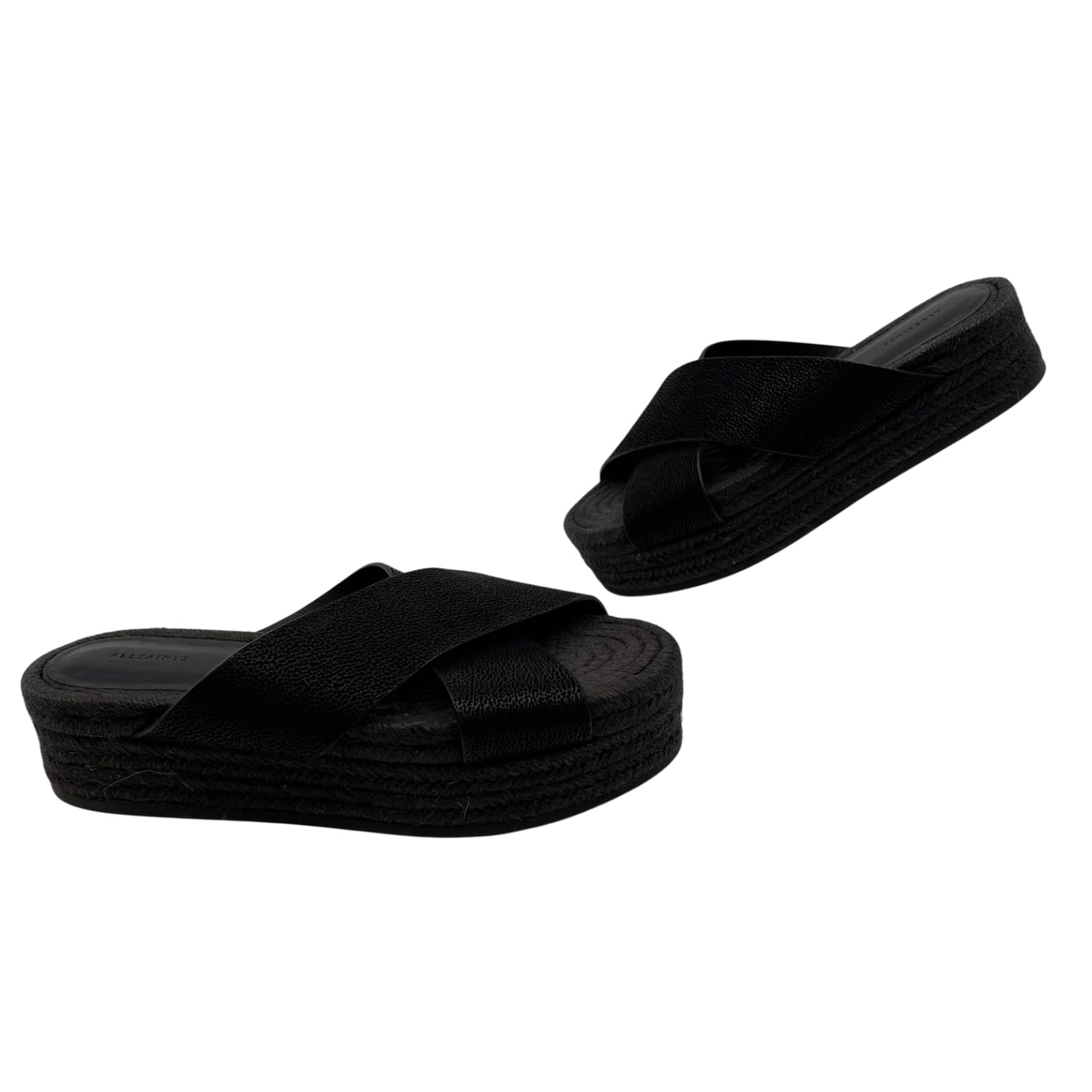 All Saints Black Leather Platform Sandals