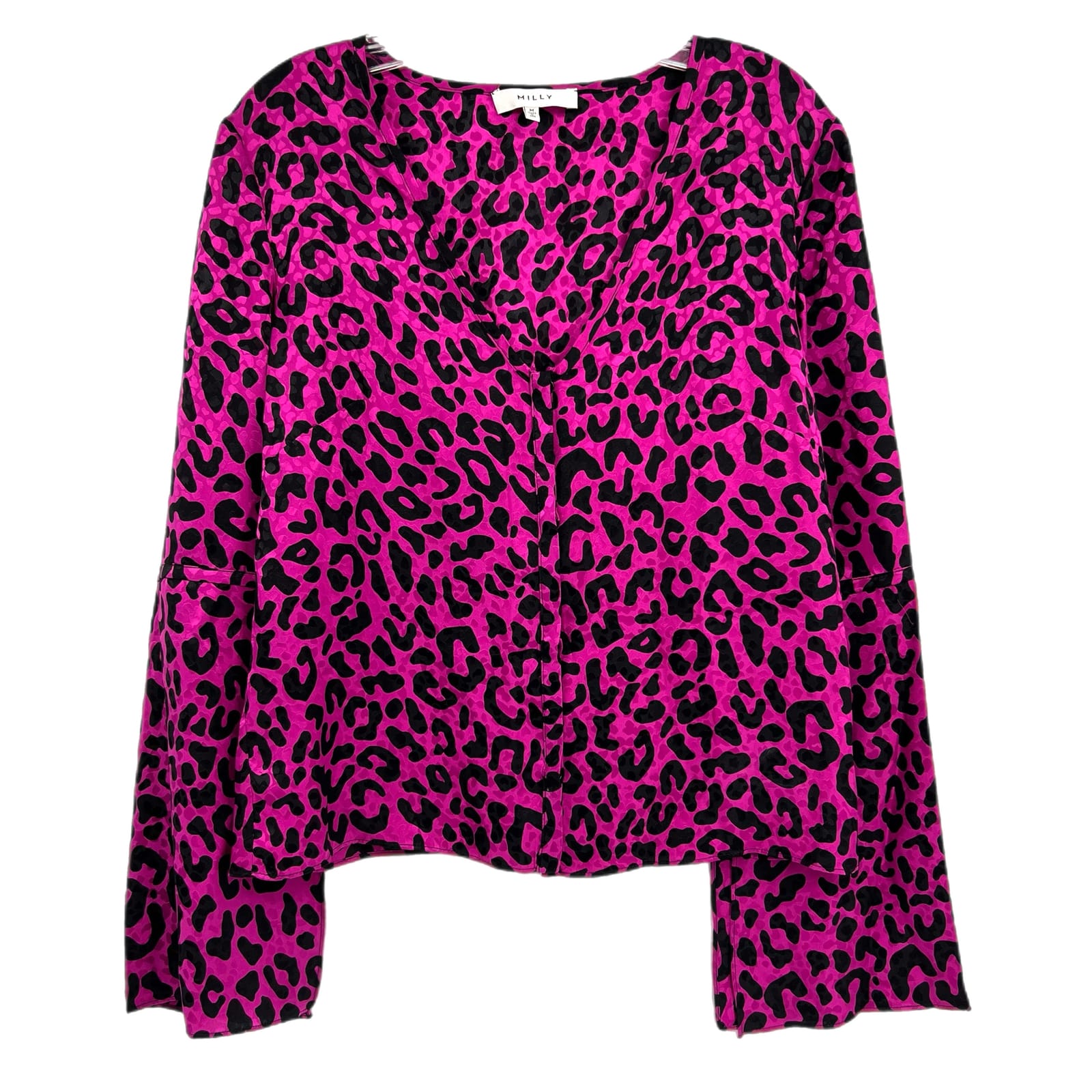 Milly Purple and Black Leopard Print Silk Blouse