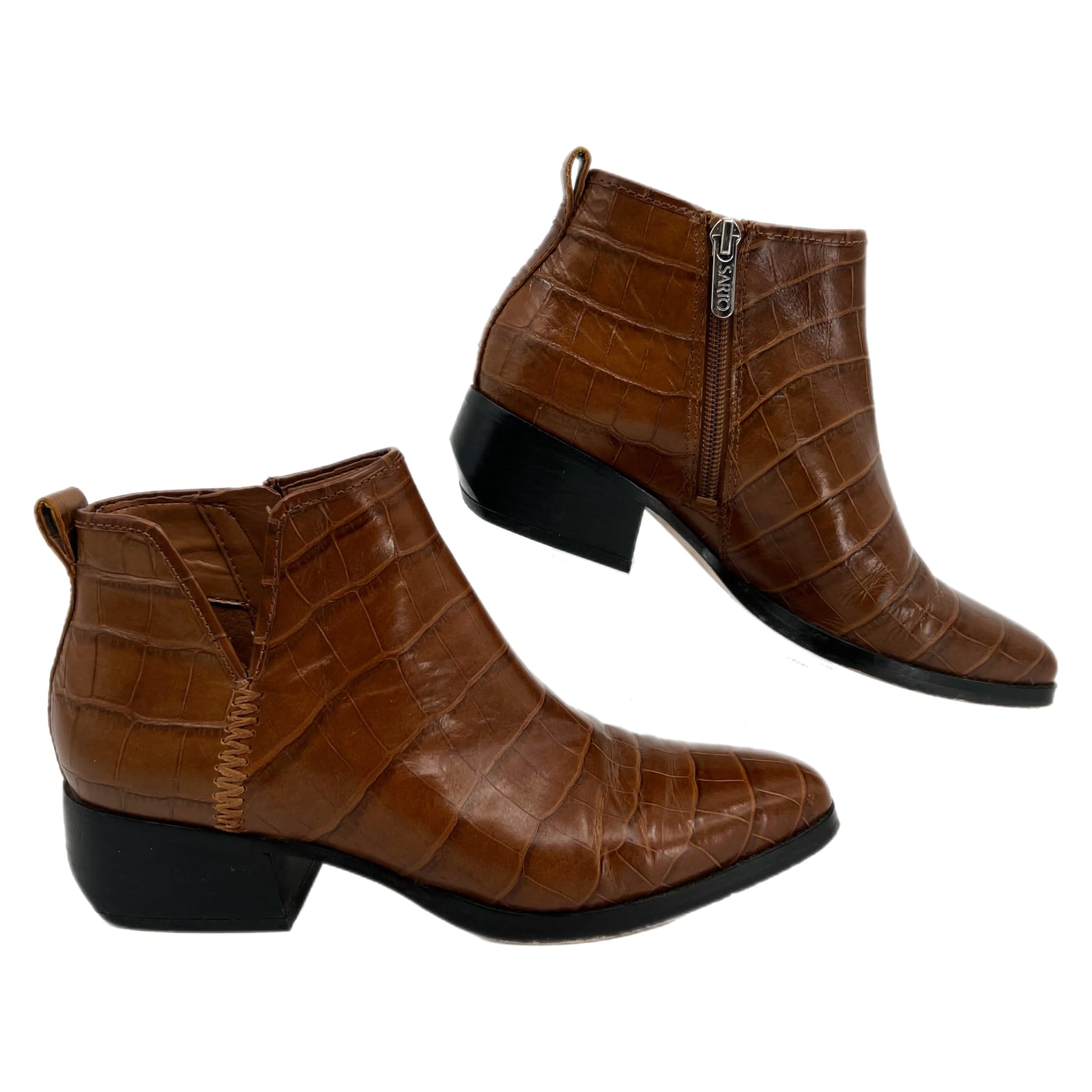 Franco Sarto Brown Croc Embossed Leather Boots