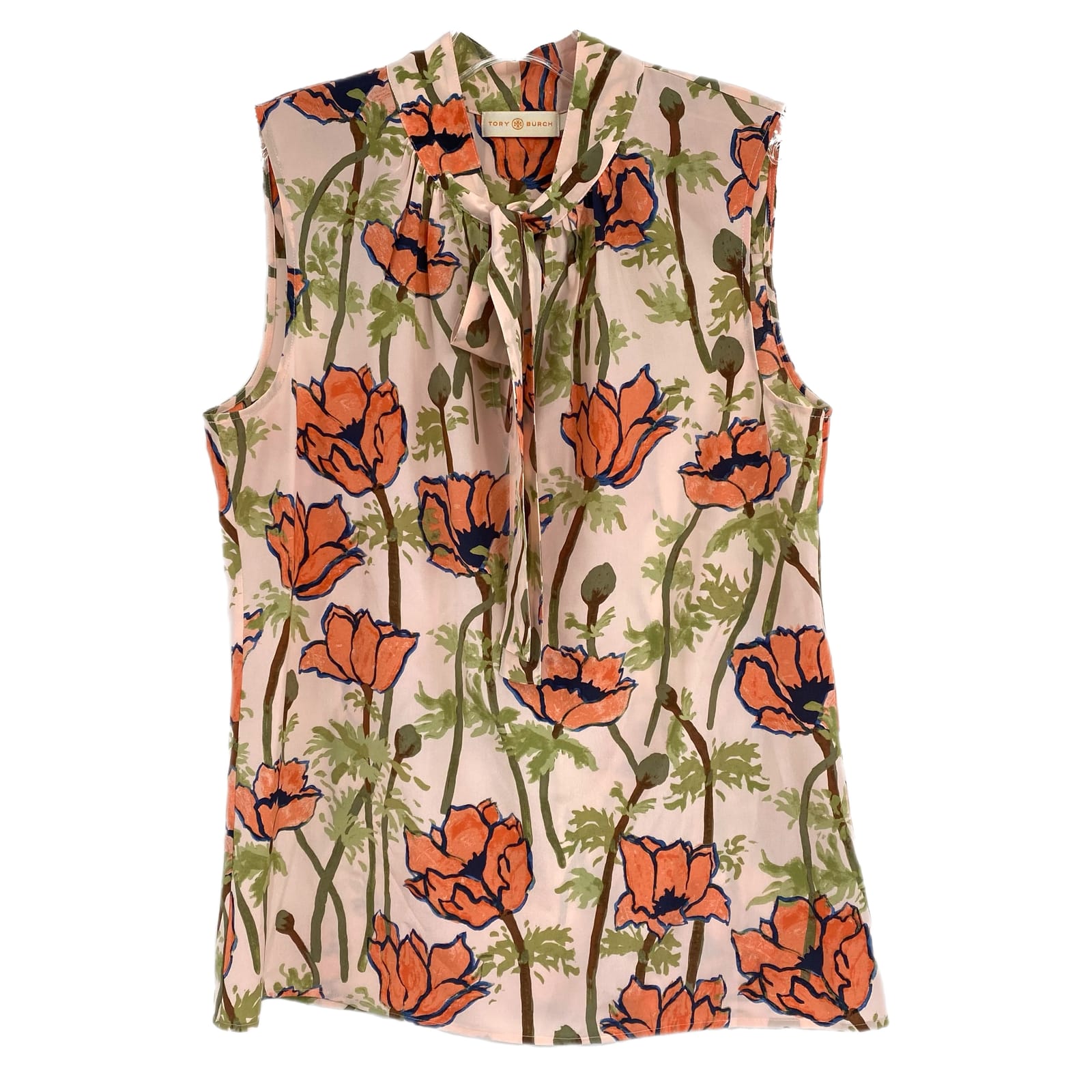 Tory Burch Floral Tie Neck Tank Blouse