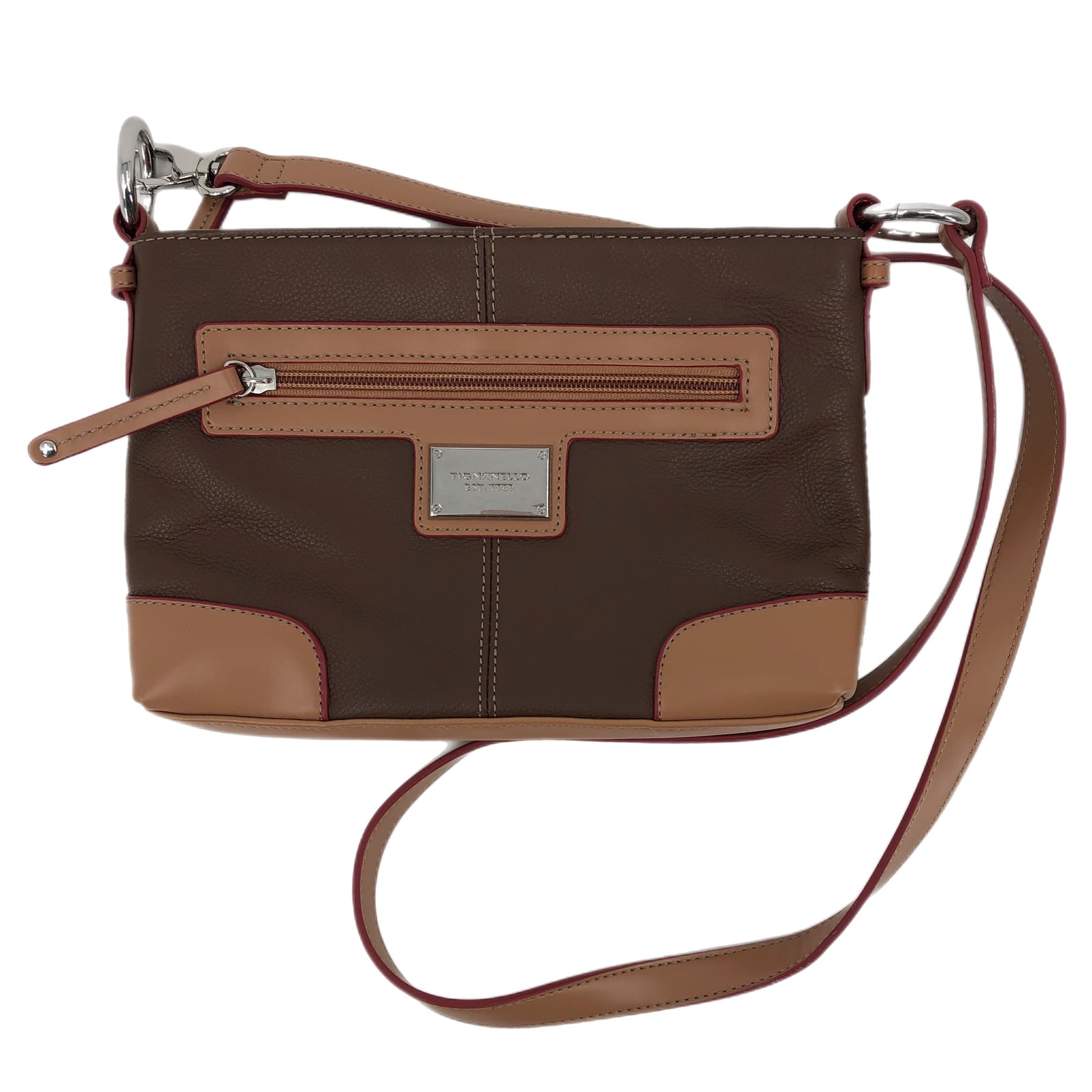 Tignanello Brown Silver Zip Crossbody Bag