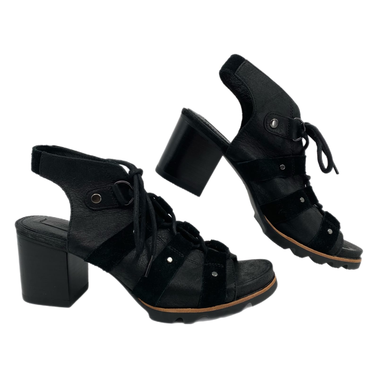 Sorel Black Leather Lace Up Heels