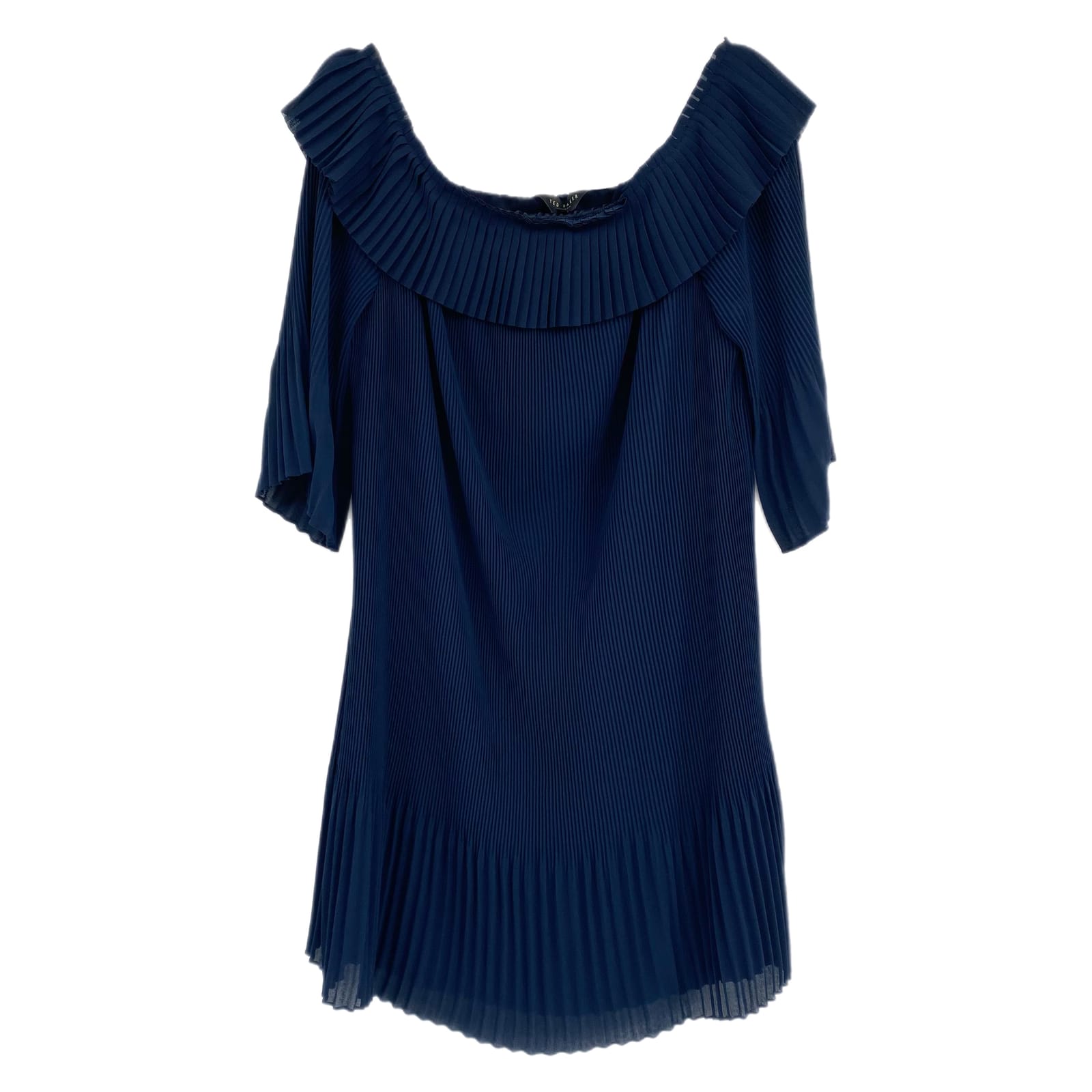 Ted Baker Navy Blue Pleated Off Shoulder Mini Dress