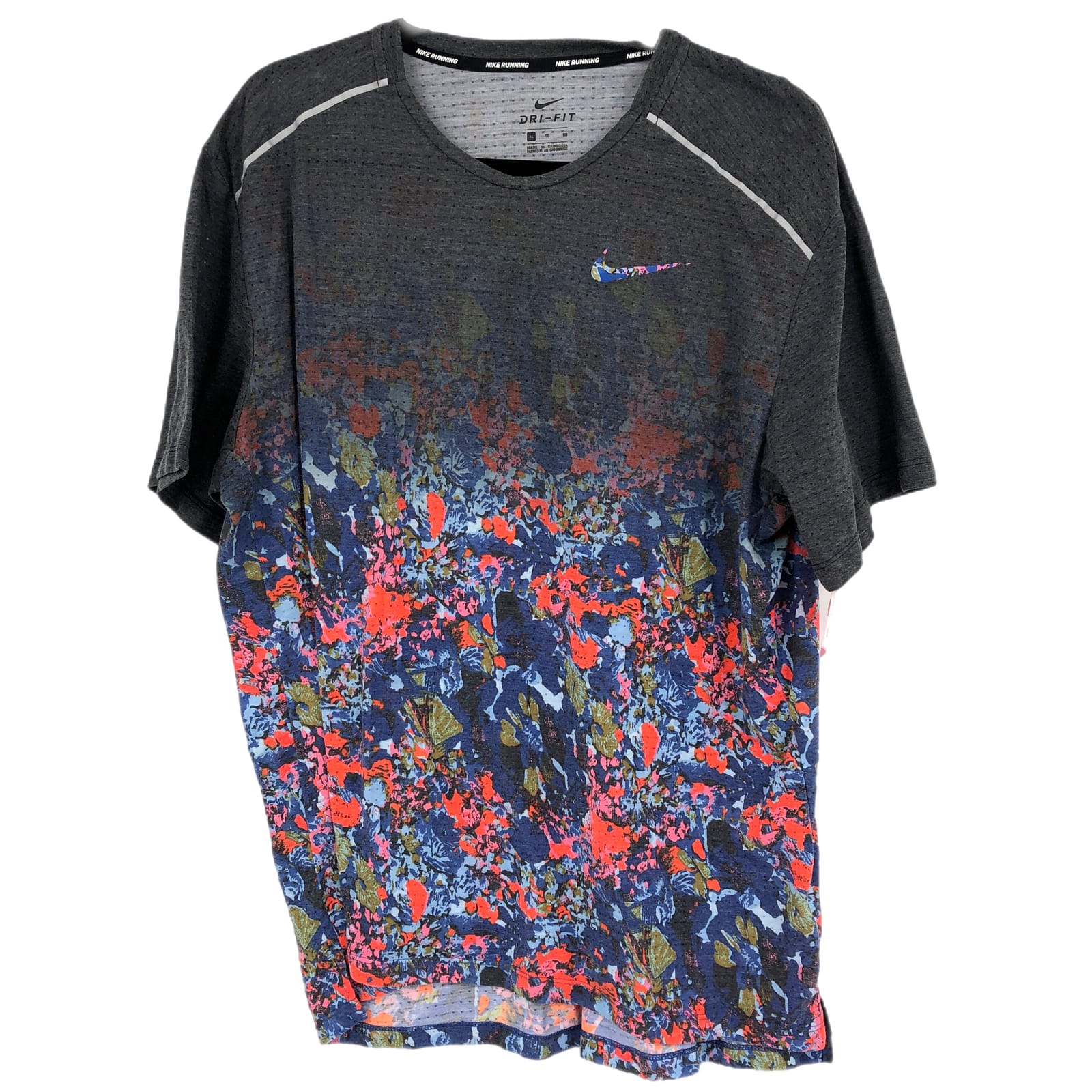 Nike Gray & Blue Round Neck Basic T-Shirt