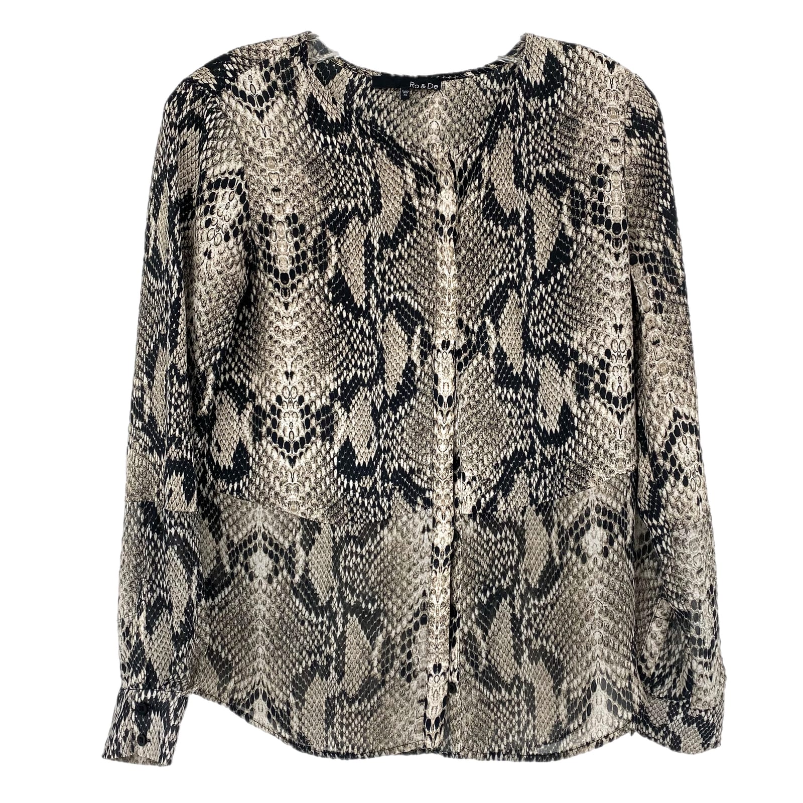 Ro & De Black White Snake Skin Print Button-up Blouse