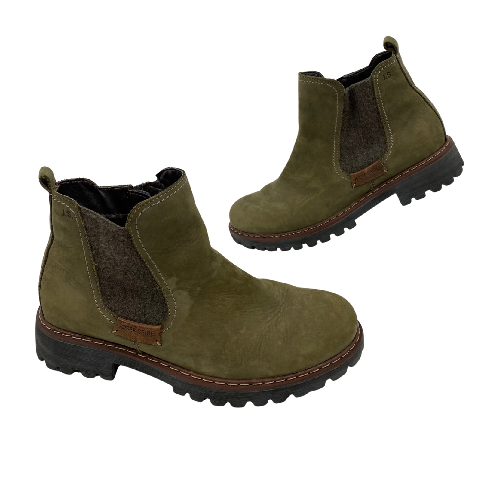 Josef Seibel Green Leather Ankle Boots