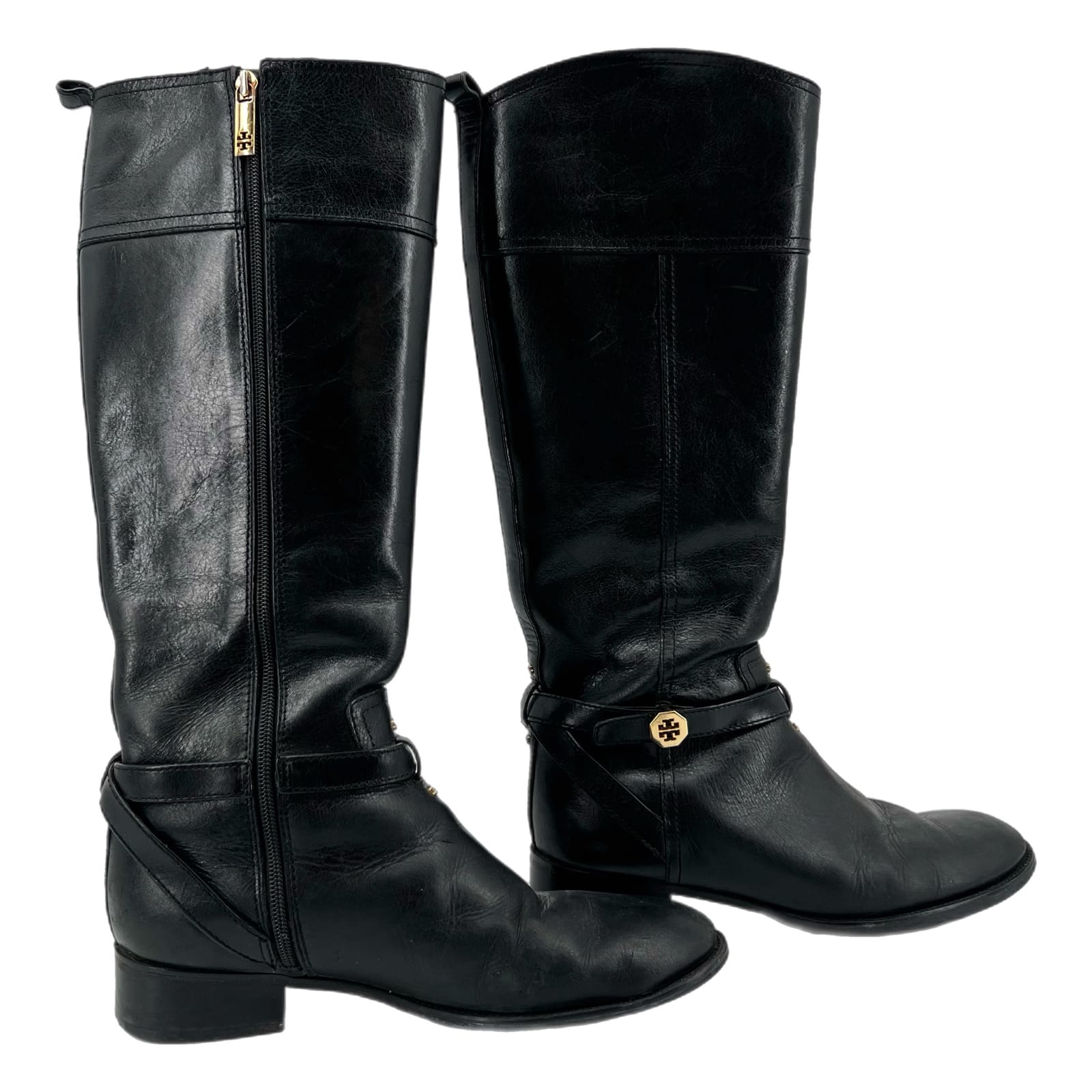 Tory Burch Black/Gold Over the Knee Boots