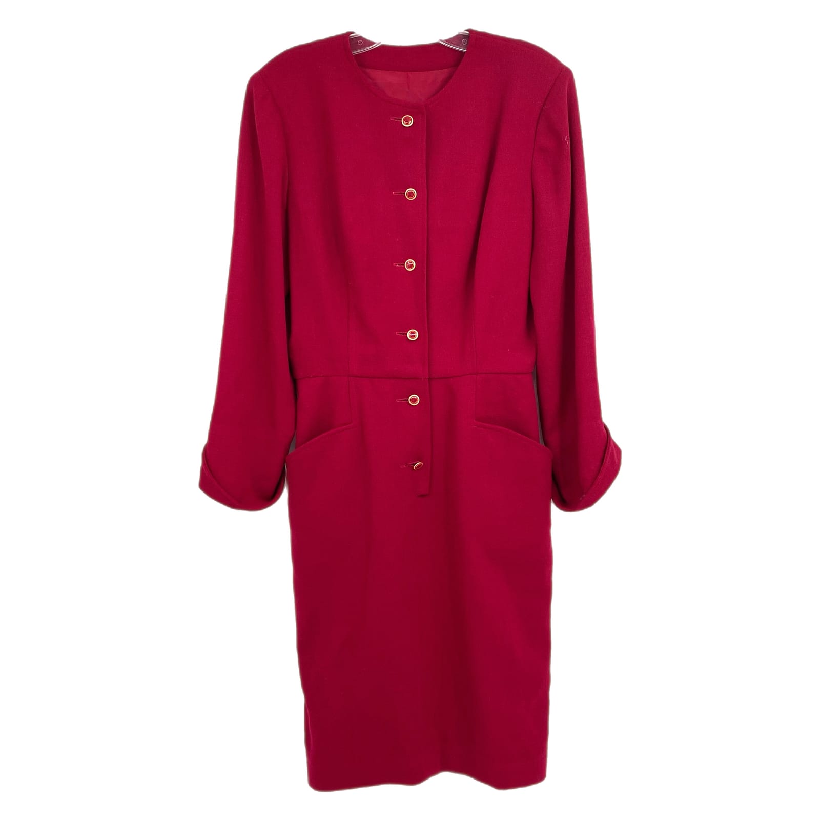 Vintage Red Wool Button Front Midi Dress