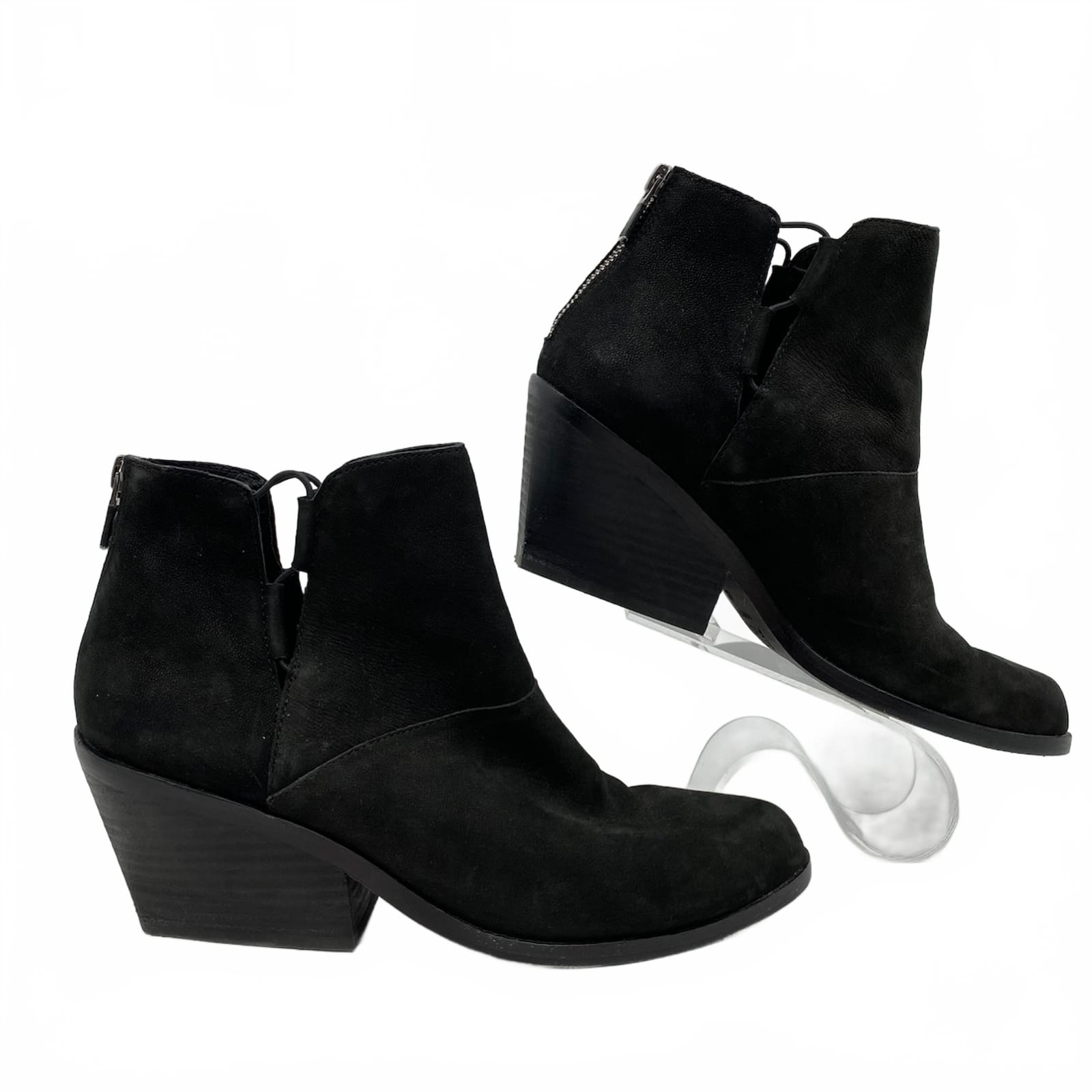 Eileen Fisher Black Leather Lace Up Side Heeled Booties