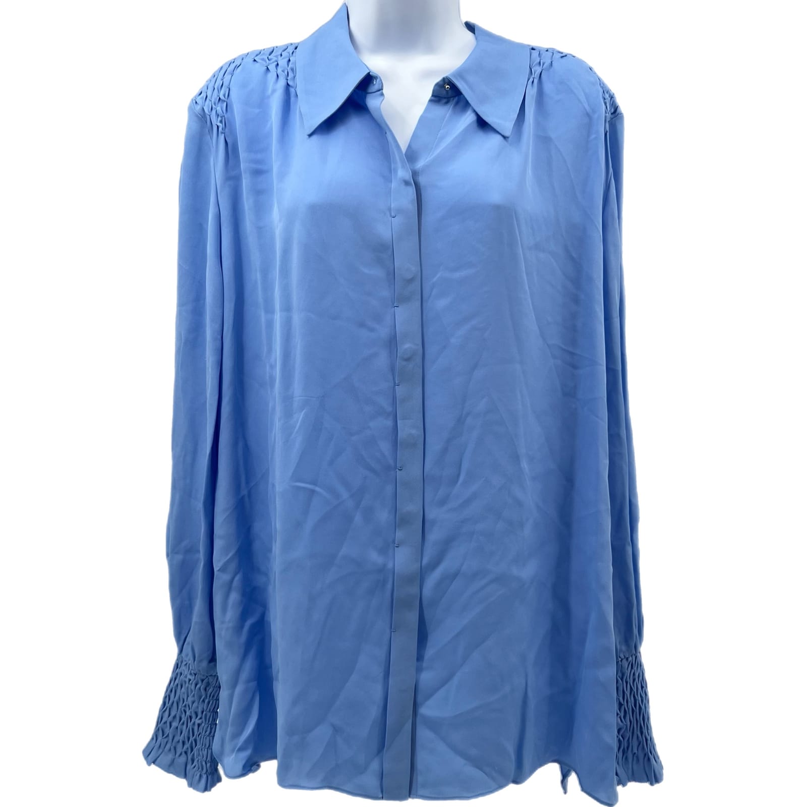 T Tahari Blue Silk Button-Up Blouse