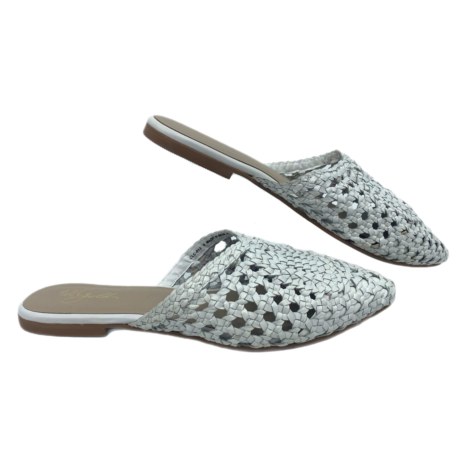 42 Gold White Woven Leather Mules