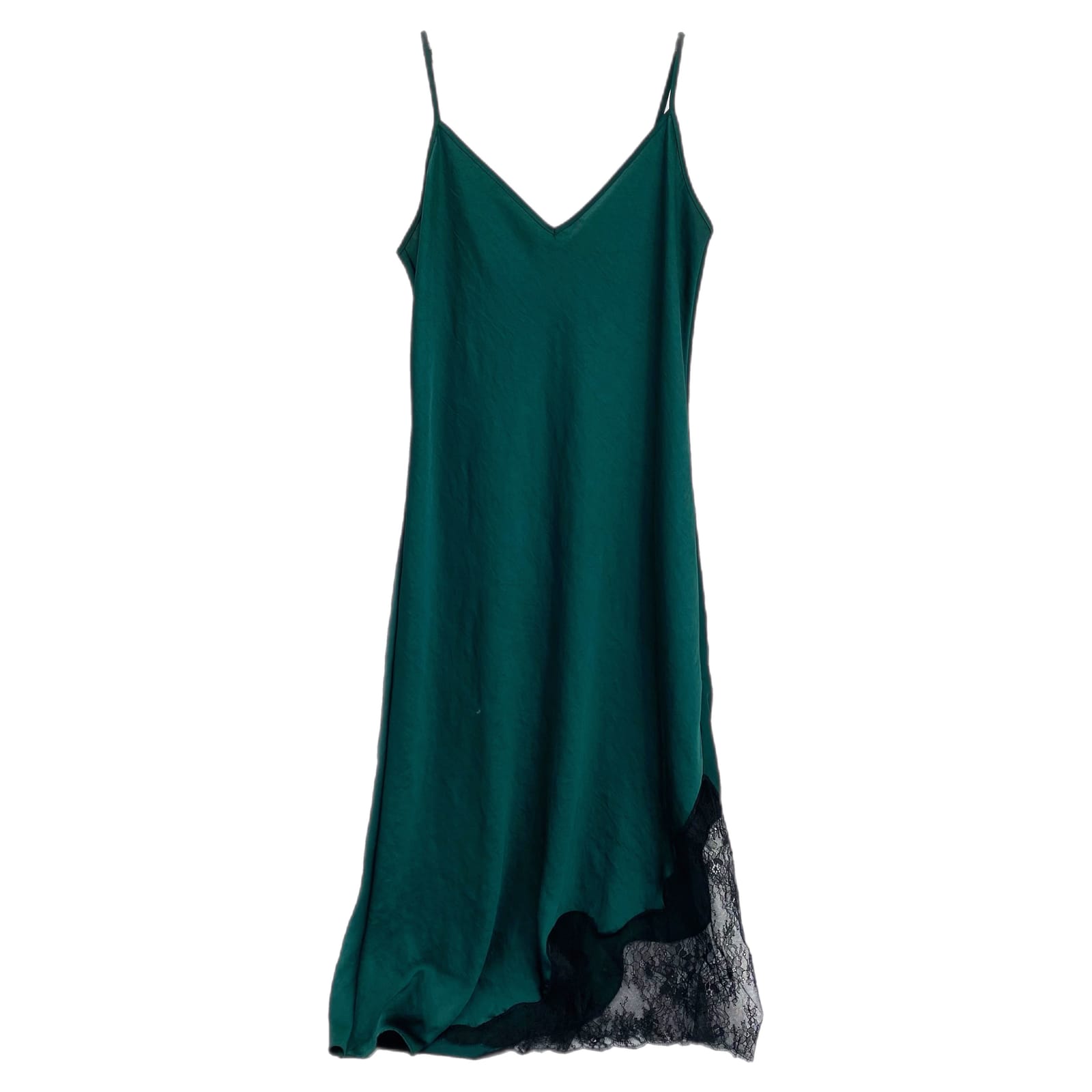 Wilfred Green Black Sonnet Satin Lace Trim Midi Dress
