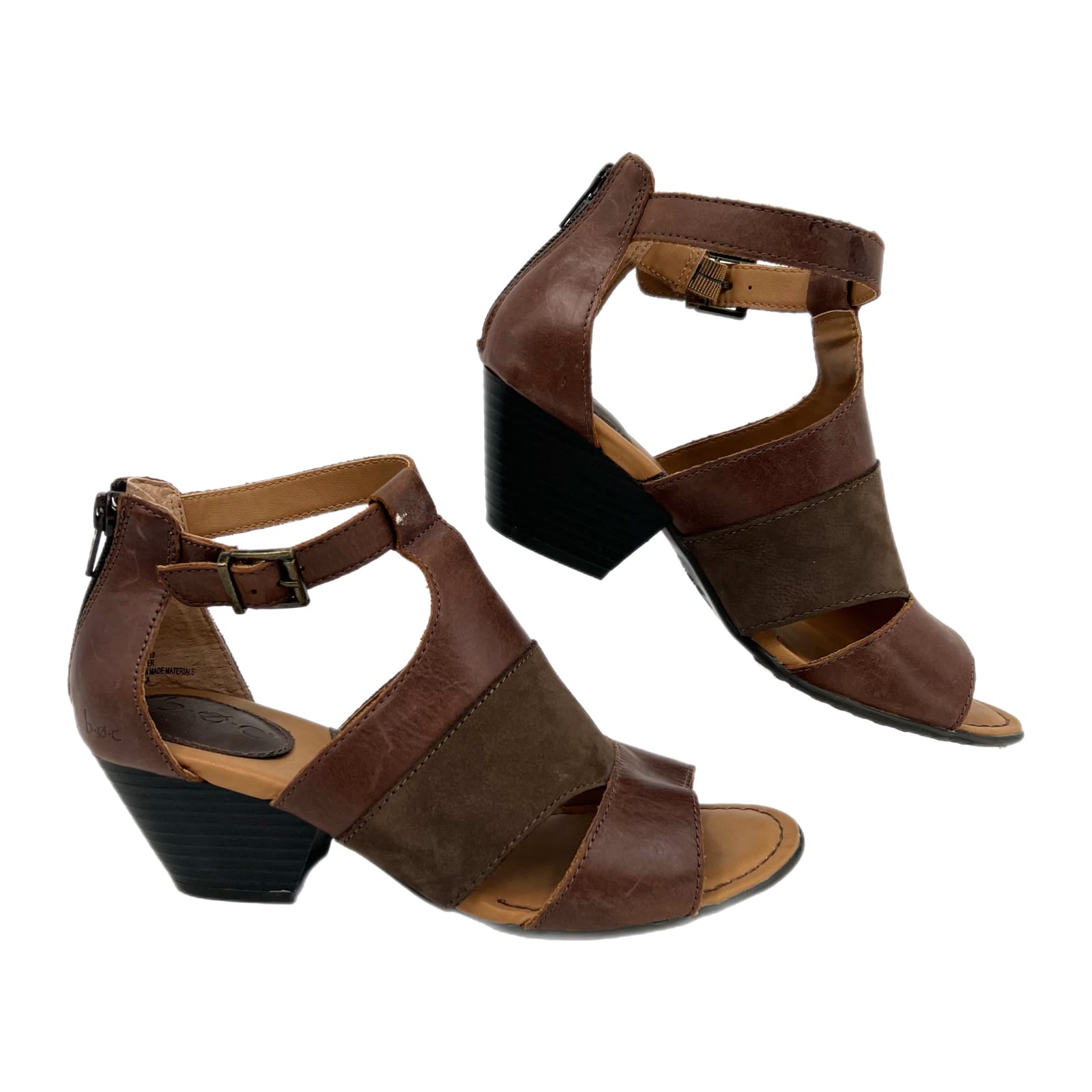 b.o.c. Brown Ankle Strap Peep Toe Heeled Sandals