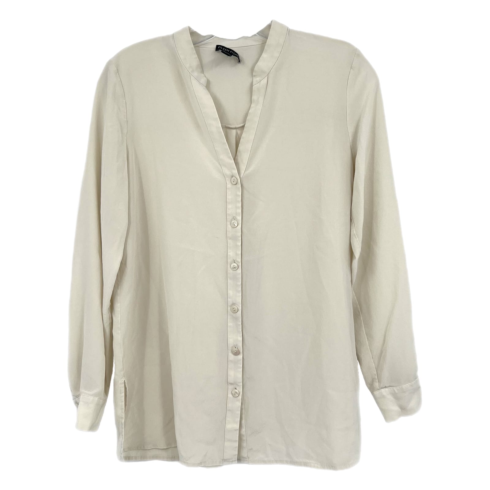 Eileen Fisher Cream Silk Button-Up Blouse