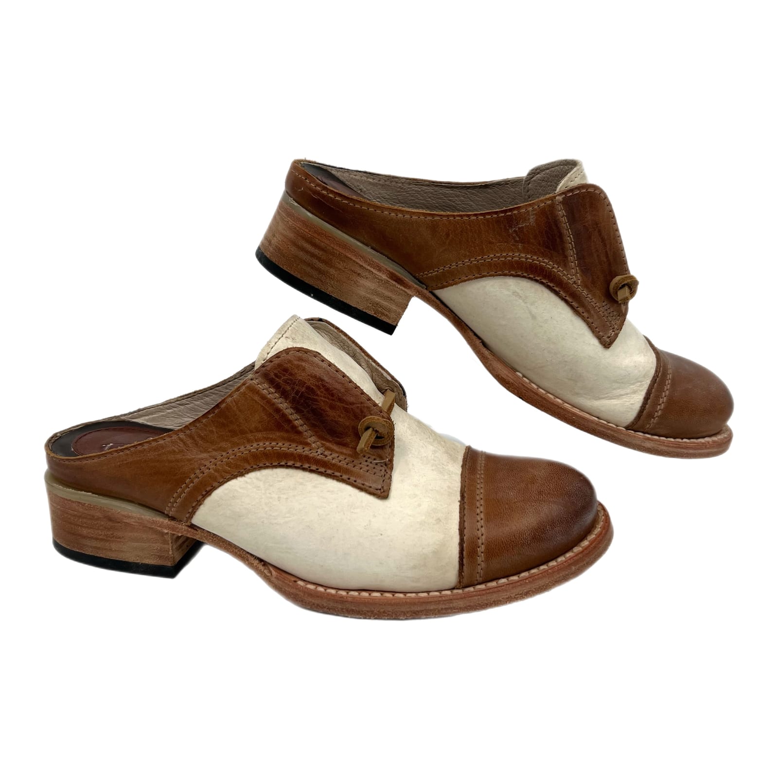 Freebird by Steven Brown Cream Malena Leather Block Heel Mules