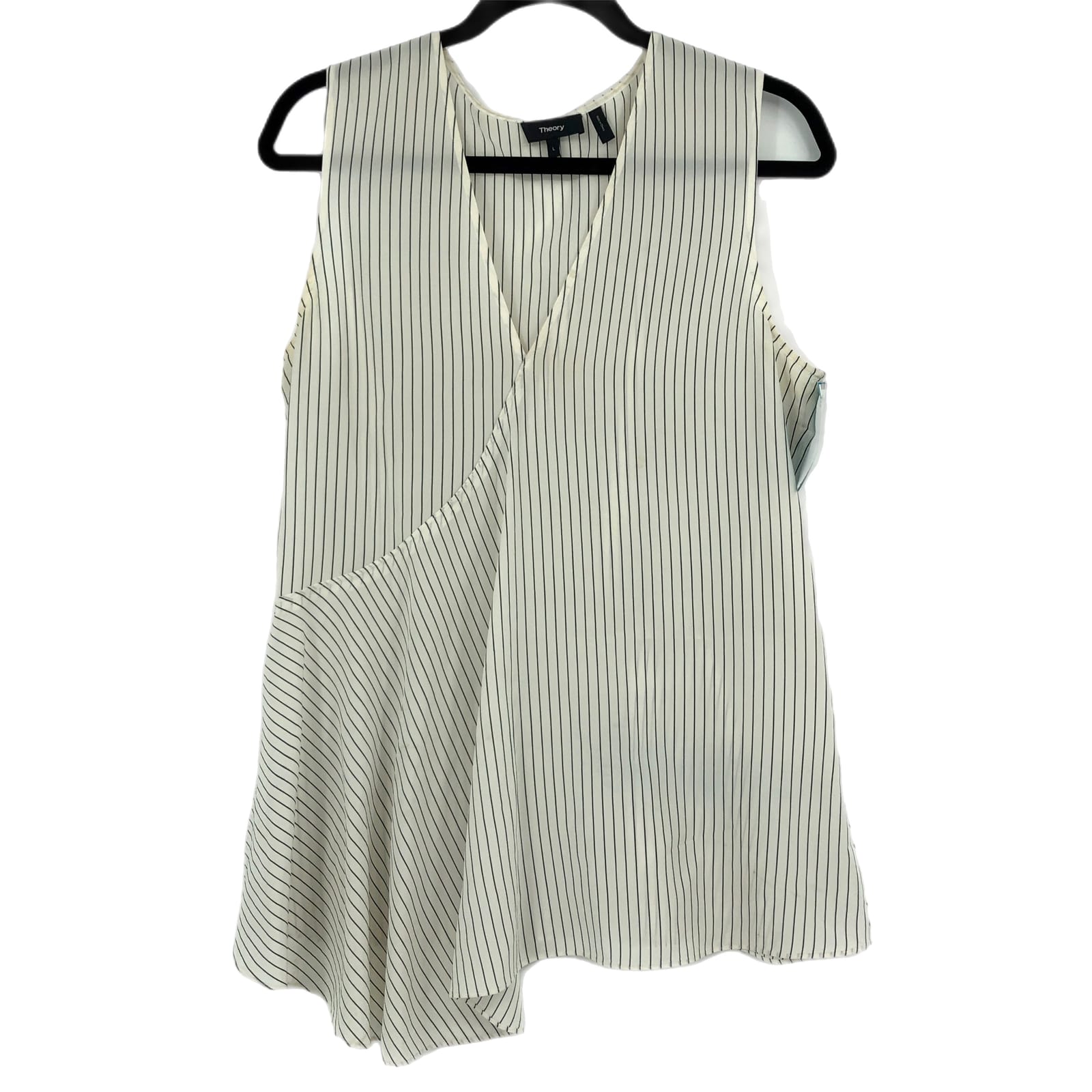 Theory Black and White Striped Silk Tank Top