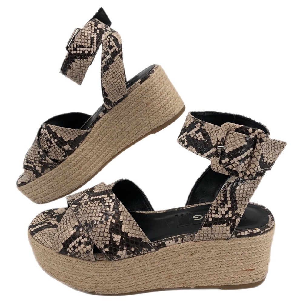 Tan Black Leather Platform Sandals
