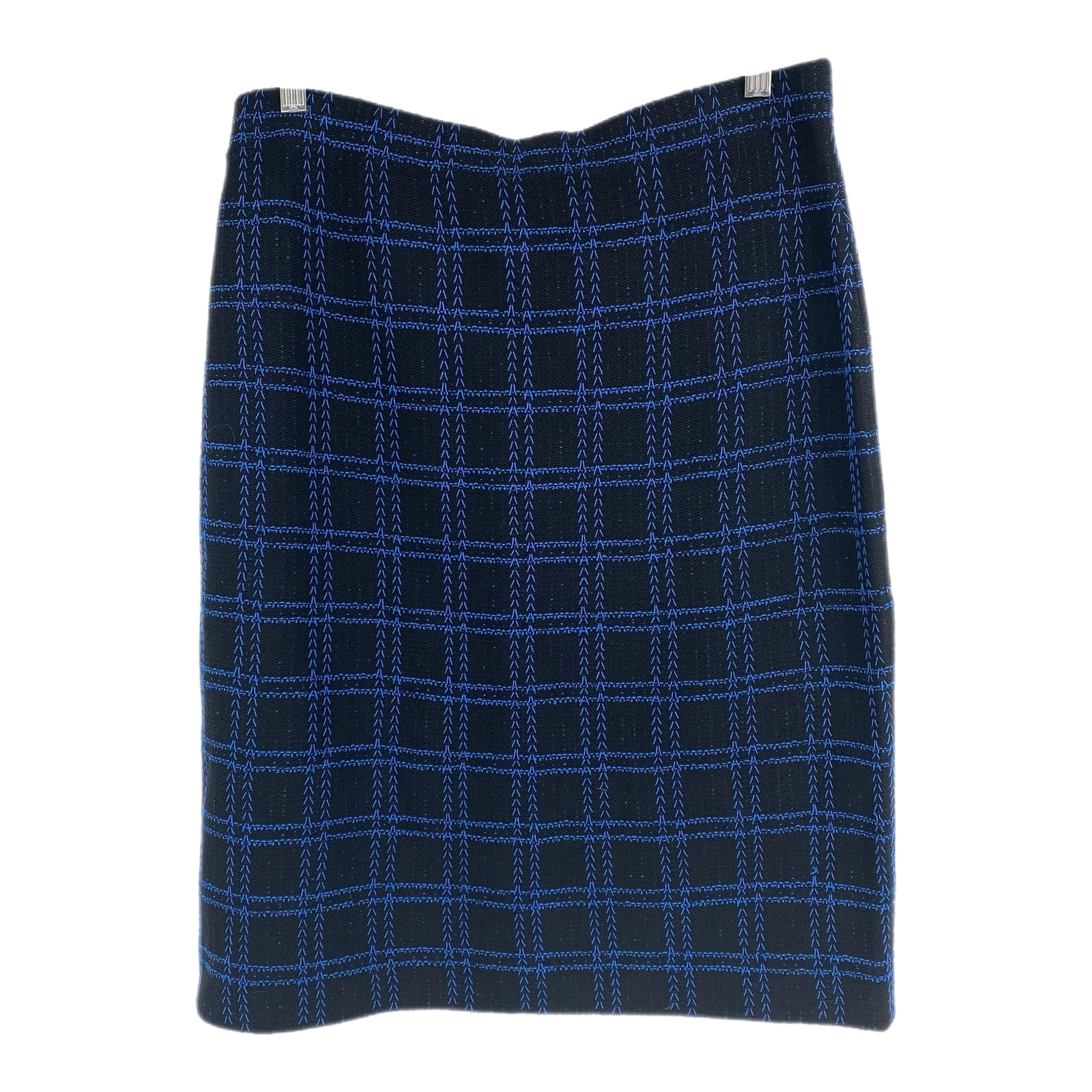 St. John Black Blue Plaid Knit Pencil Skirt