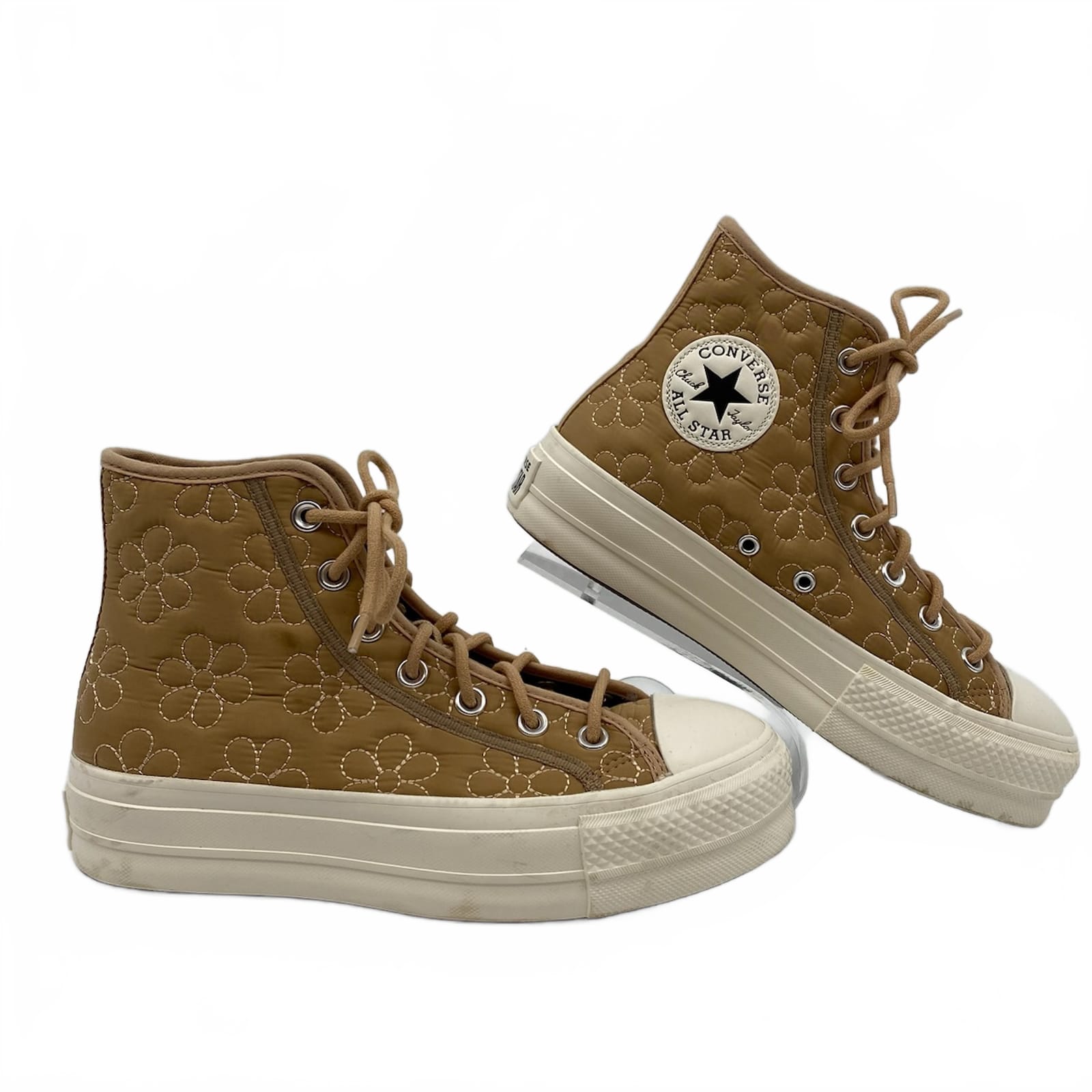 Converse Tan Quilted Flower High Top Sneakers