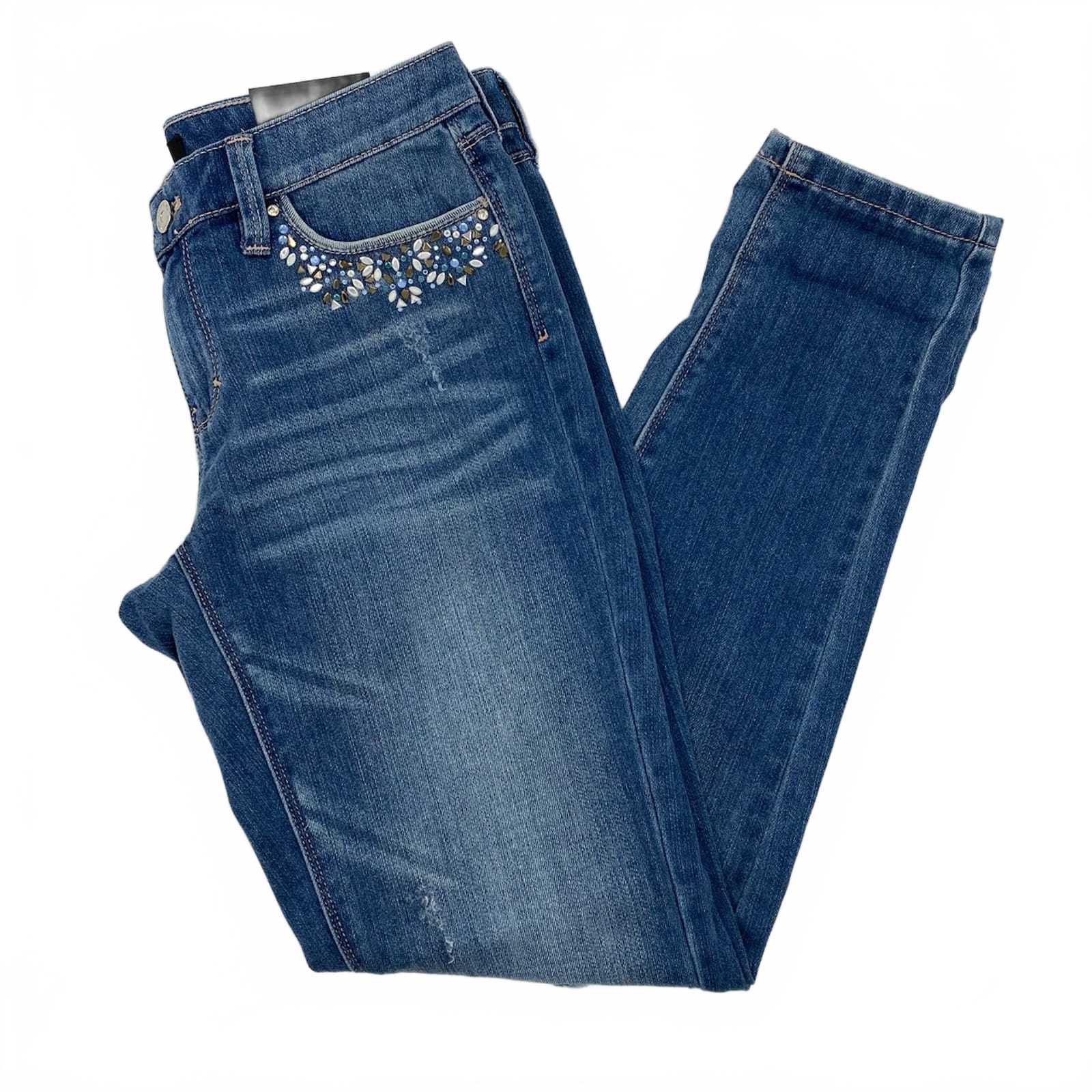 White House Black Market Medium Wash Rhinestone Girlfriend Jeans