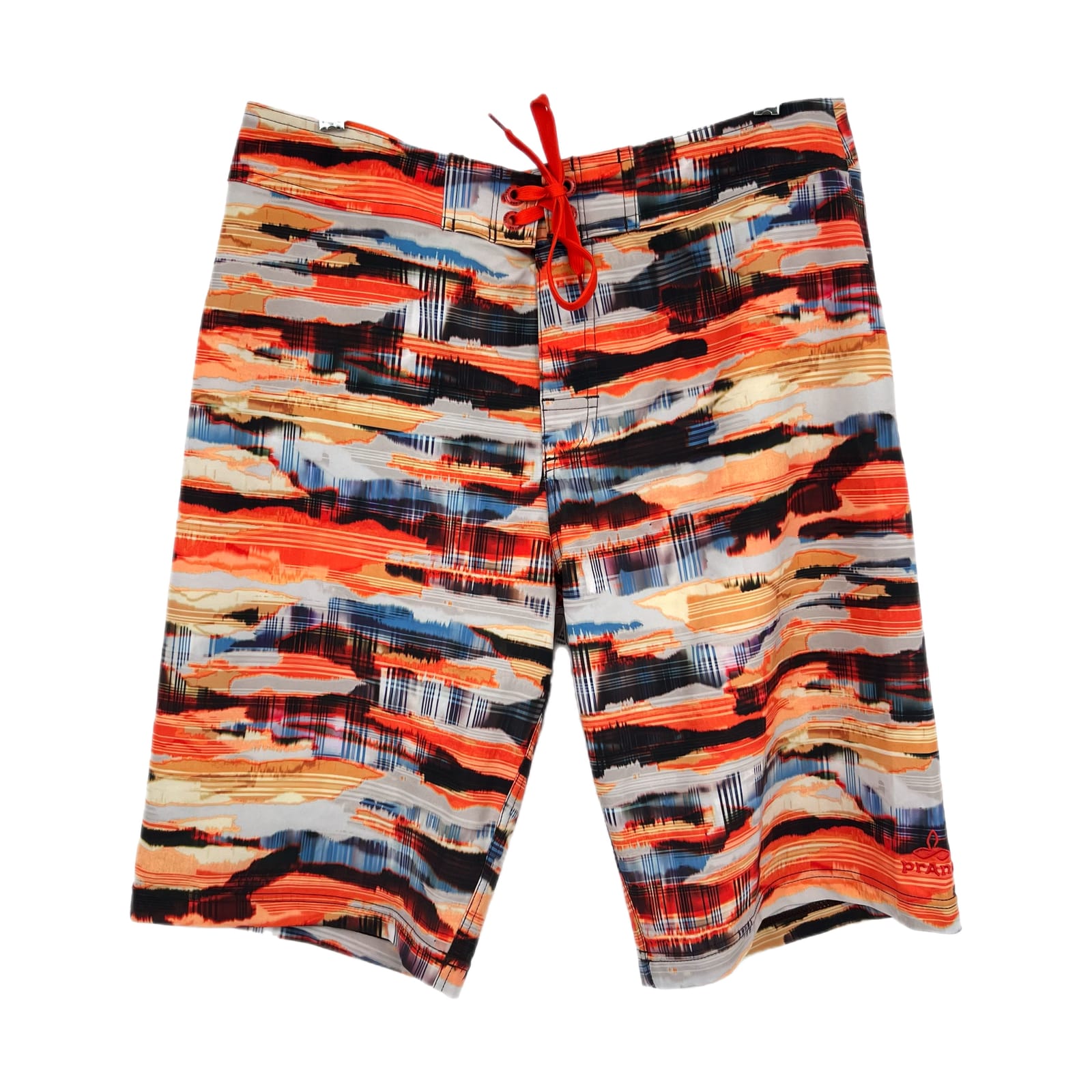 Prana Orange Blue Abstract Print Swim Trunks