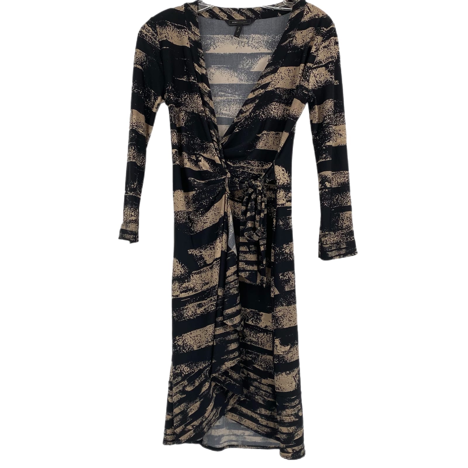 BCBGMaxAzria Black Beige Wrap Dress