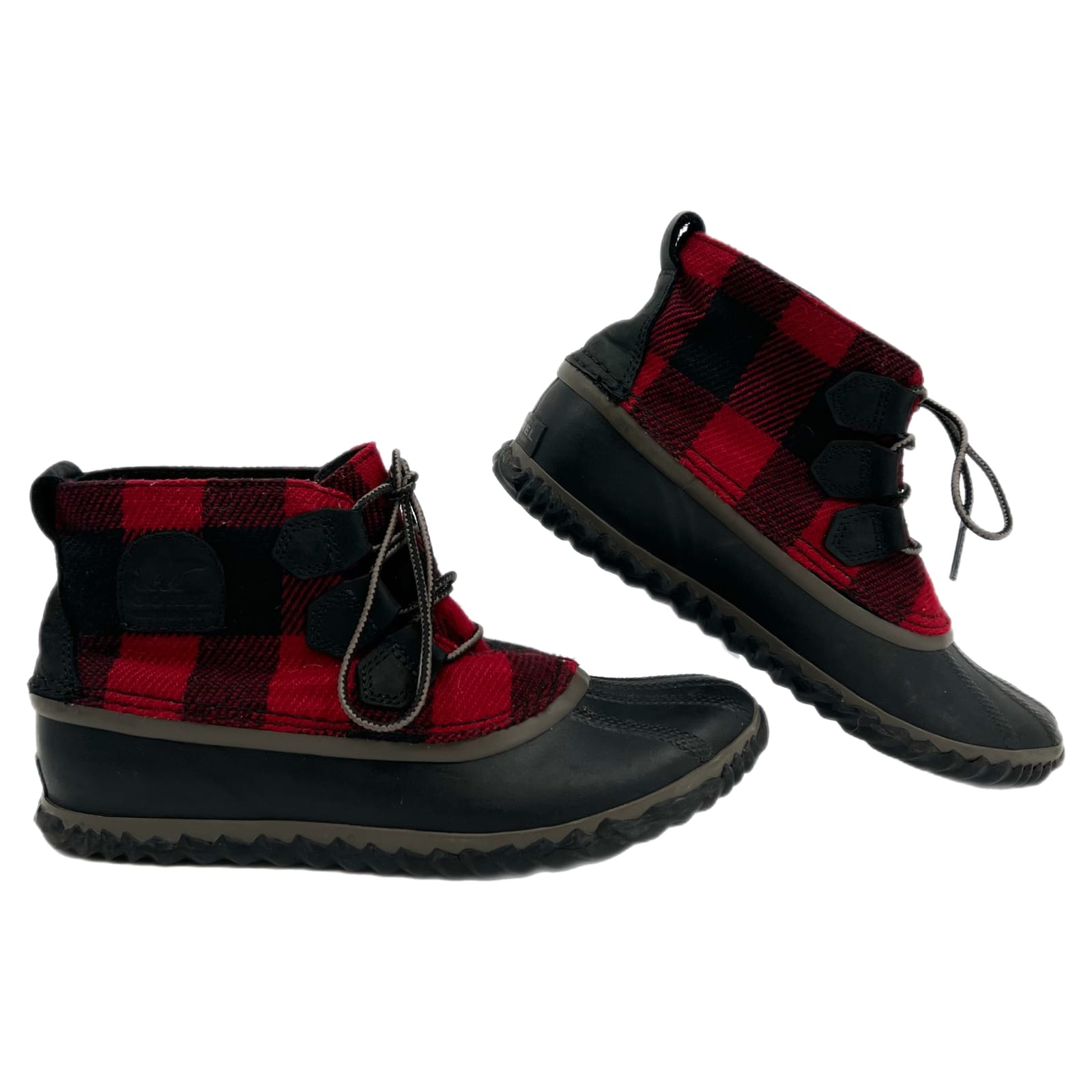 Sorel Red Plaid Lace Up Ankle Boots