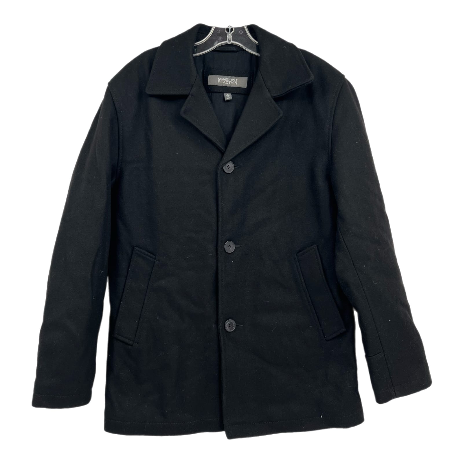 Kenneth Cole Reaction Black Wool Blend Pea Coat