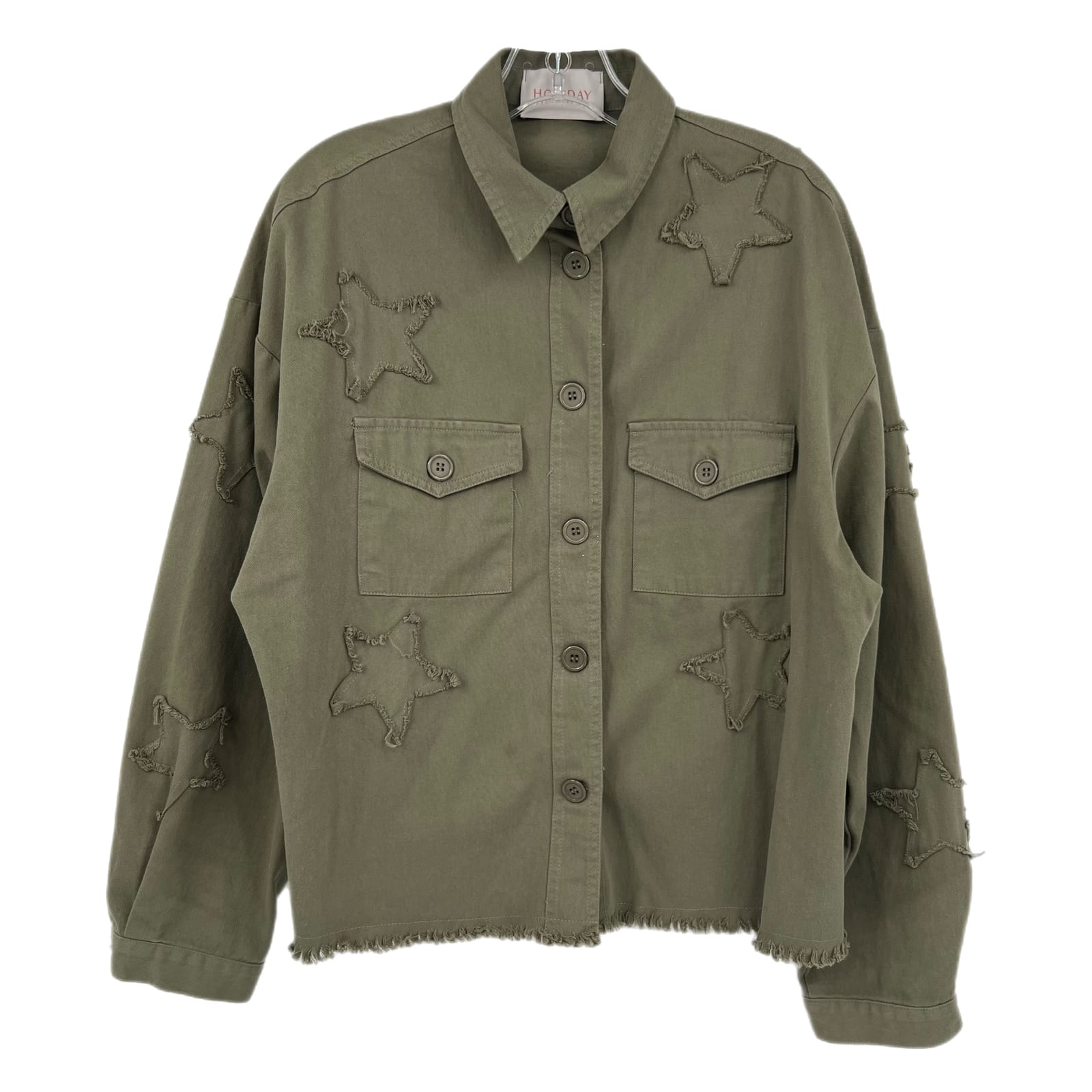 Holiday Green Embroidered Star Jean Jacket