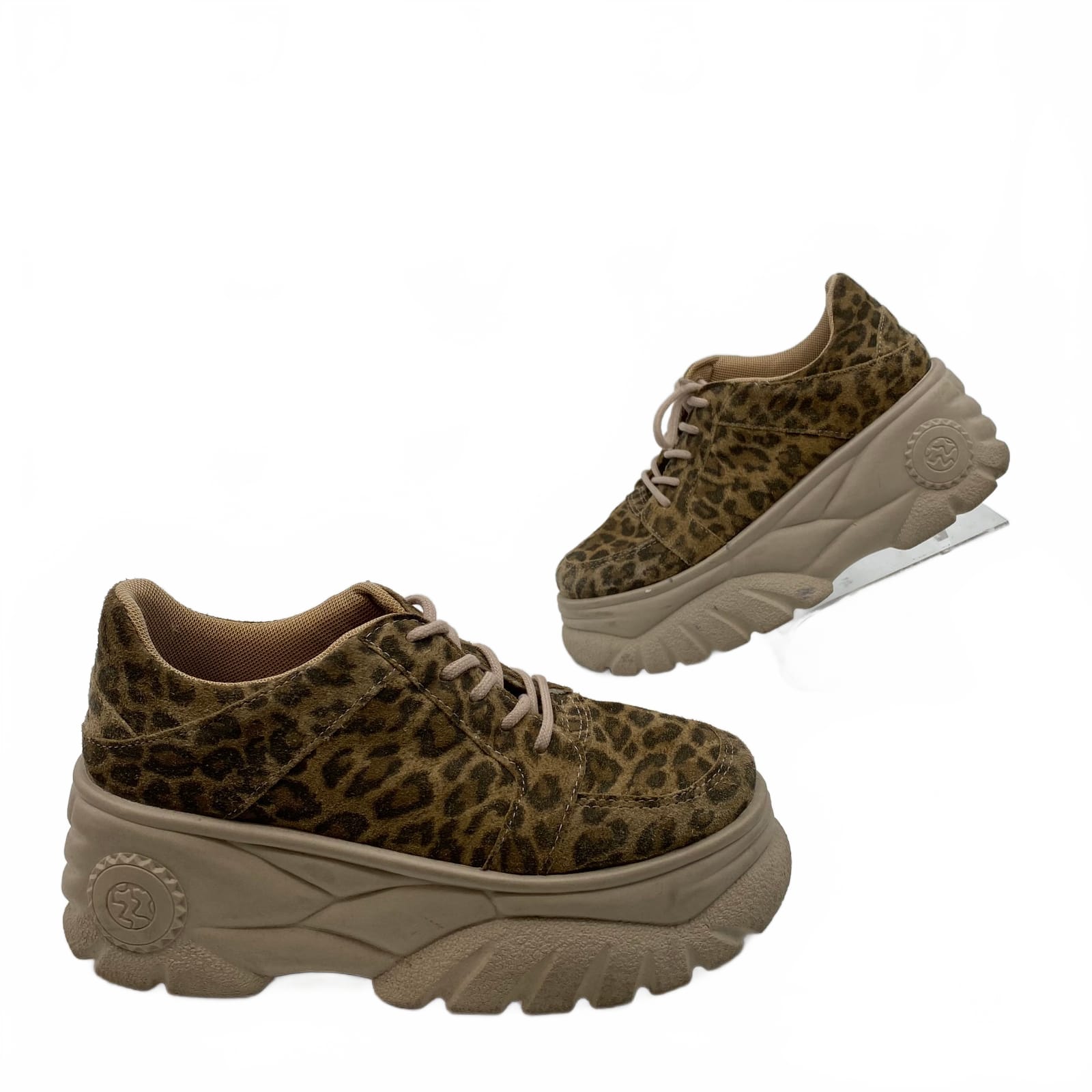 Urban Outfitters Brown Suede Animal-Print Platform Sneakers