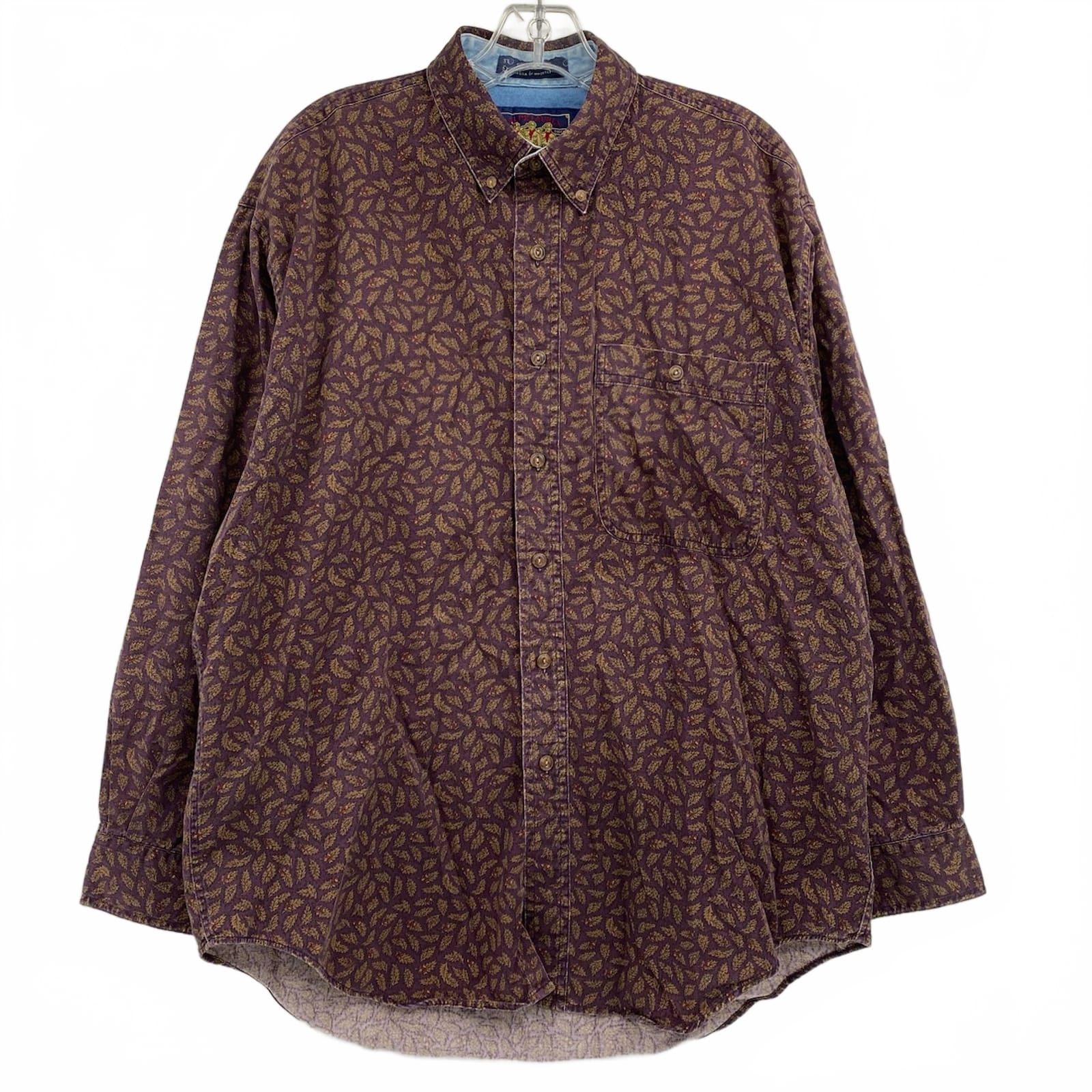 Ralph Lauren Purple Brown Vintage Leaf Print Button Down Shirt