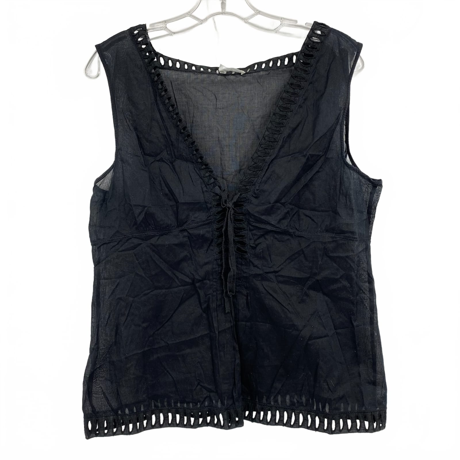 Philosophy by Alberta Ferretti Black Sheer Eyelet Tank Top