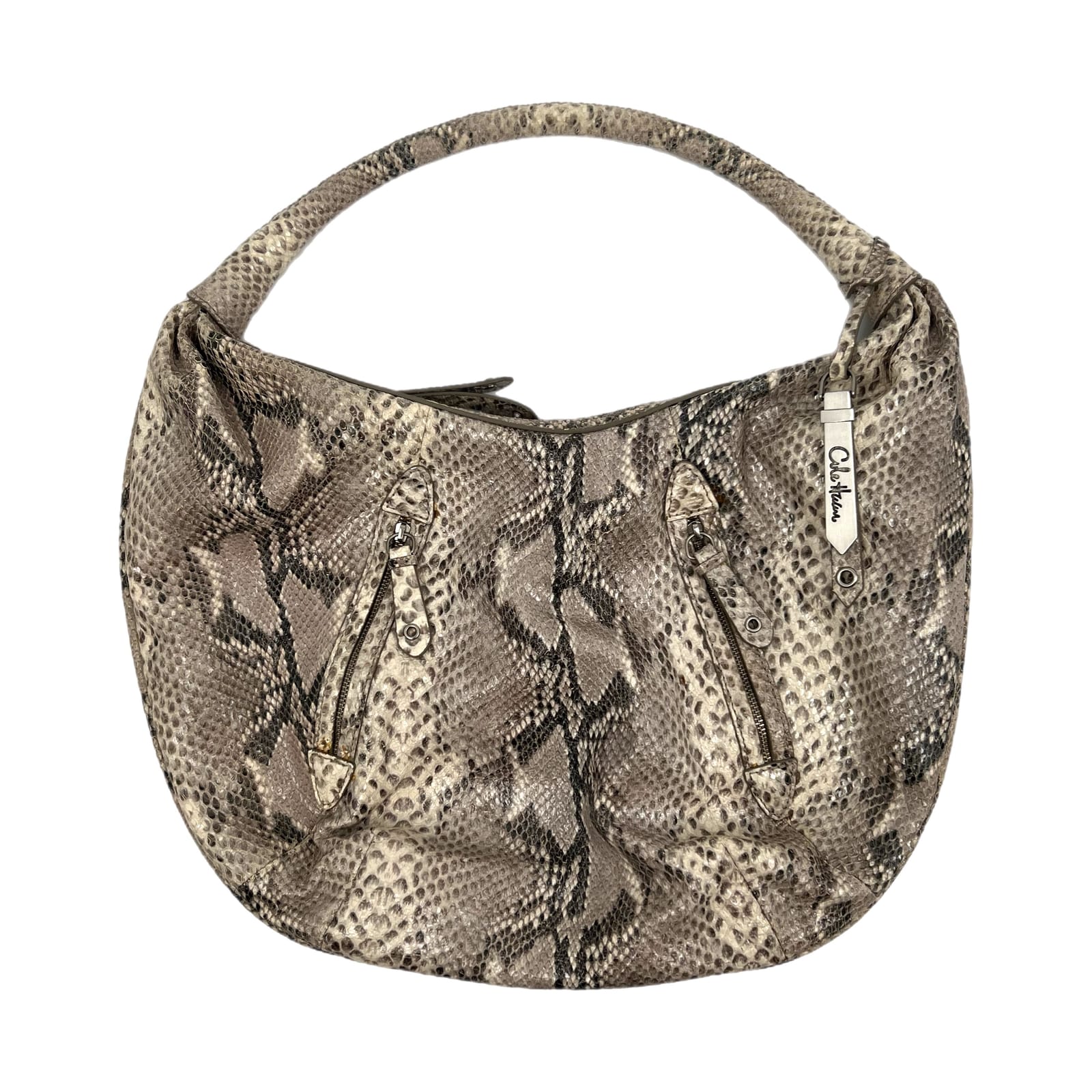 Cole Haan Cream & Gray Snake Skin Leather Hobo Bag
