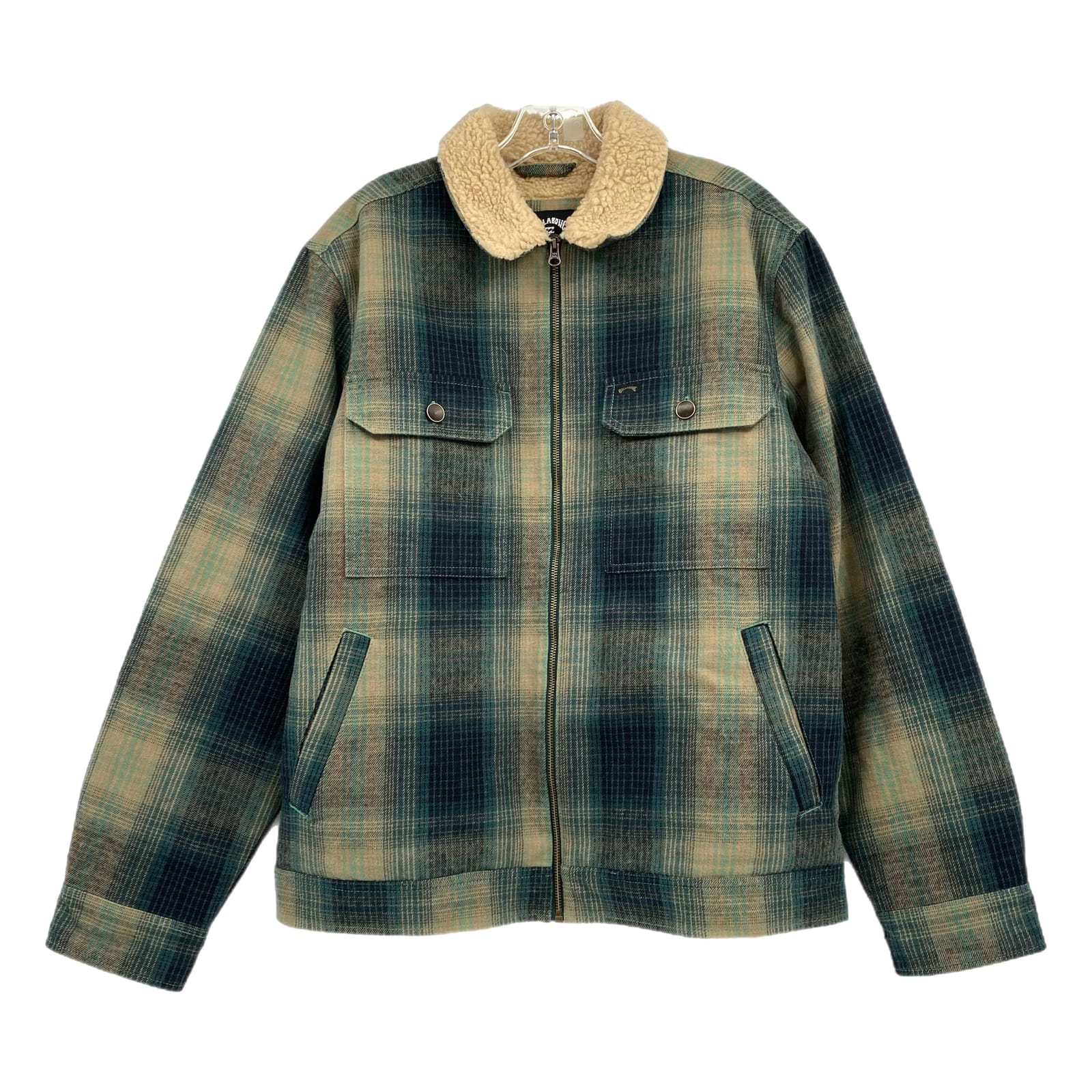 Billabong Green Beige Plaid Sherpa Lined Jacket