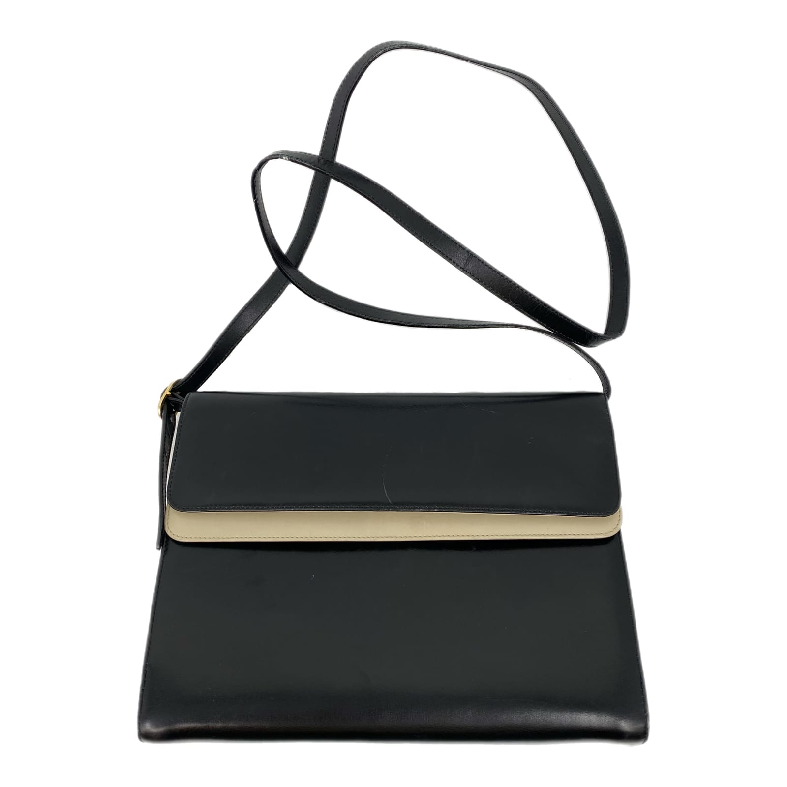 Salvatore Ferragamo Black Cream Leather Shoulder Bag