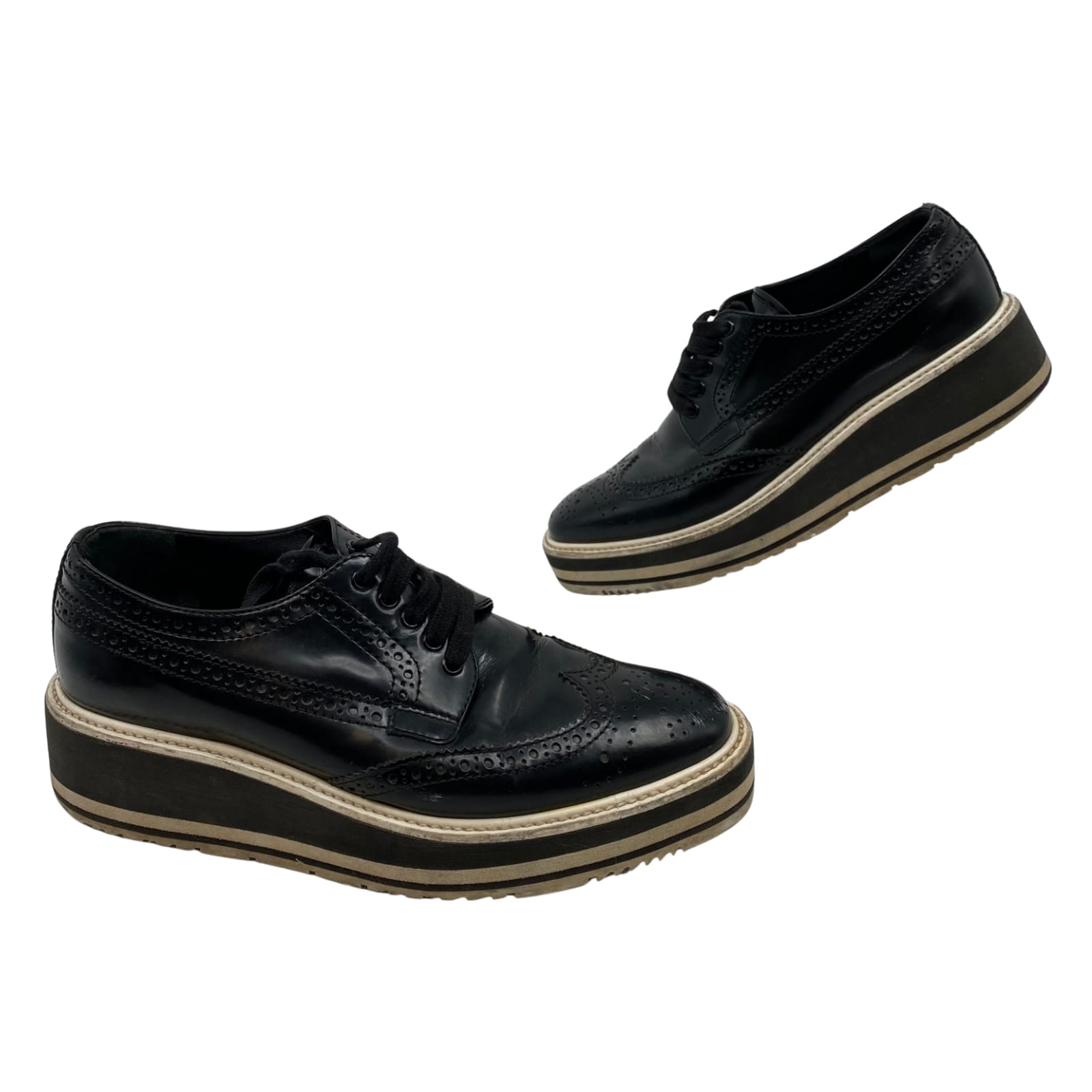 Prada Black Patent Leather Platform Oxfords