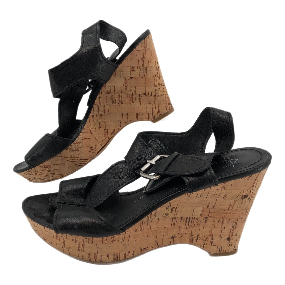 Franco Sarto Tan & Black Leather Wedges