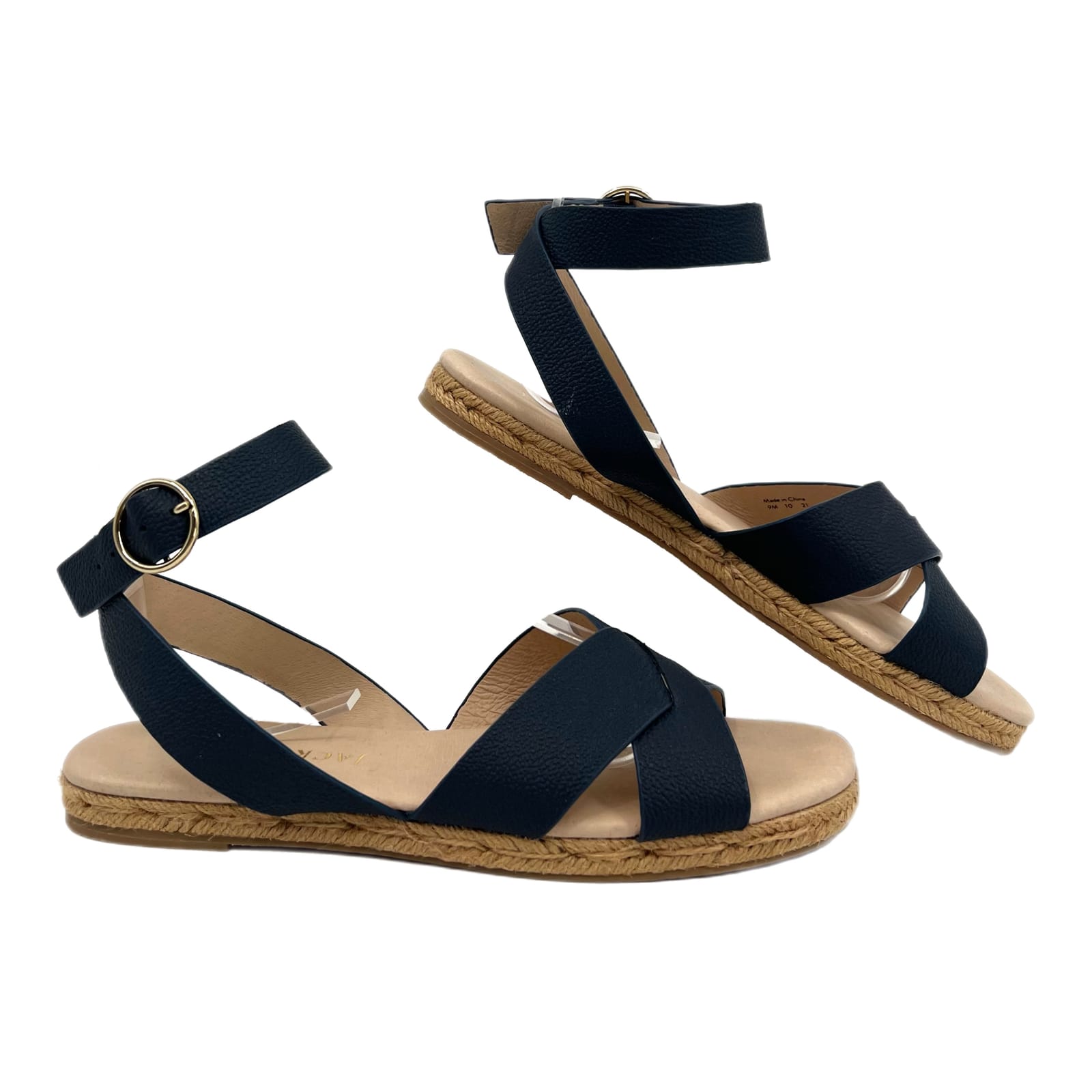 Jack Rogers Blue & Tan Leather Ankle Strap Sandals