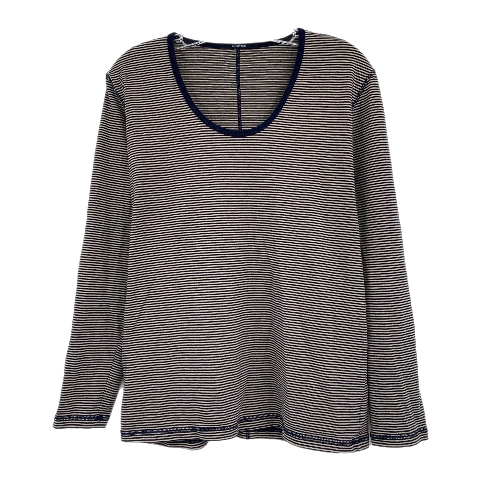 Ships Jet Blue Navy Blue & Beige Striped Long Sleeve Tee