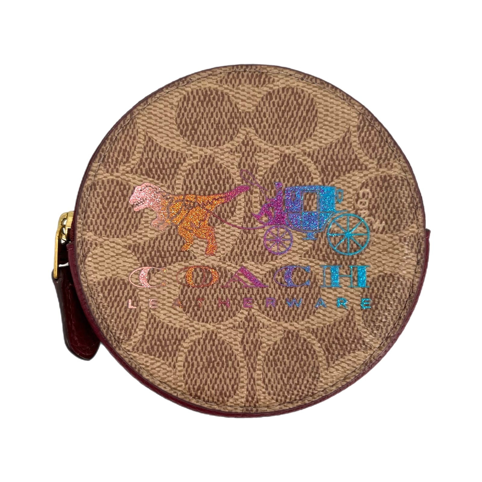 Coach Brown Rainbow Glitter Rexy T-Rex Zip-Around Pouch