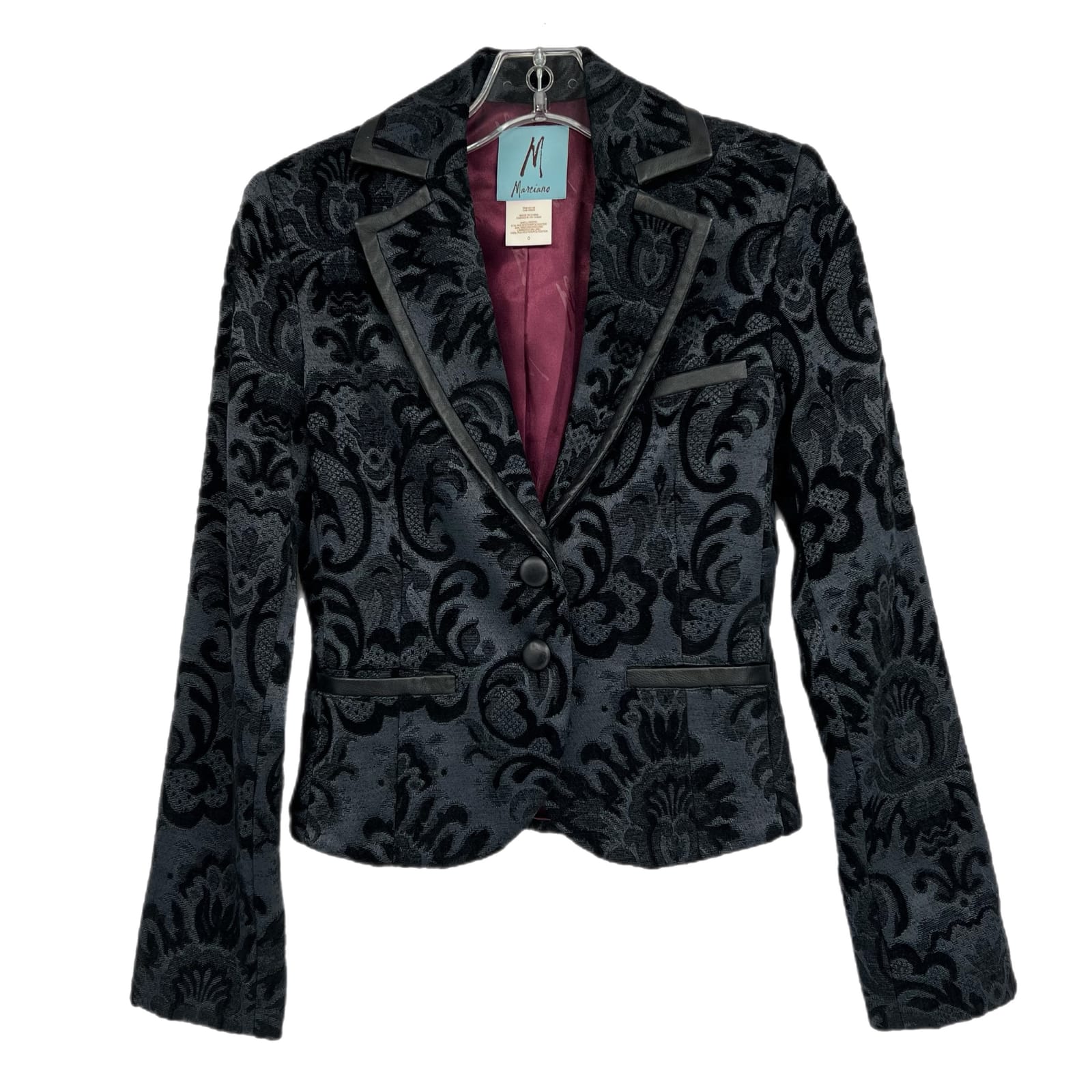 Marciano Gray Black Damask Button Blazer