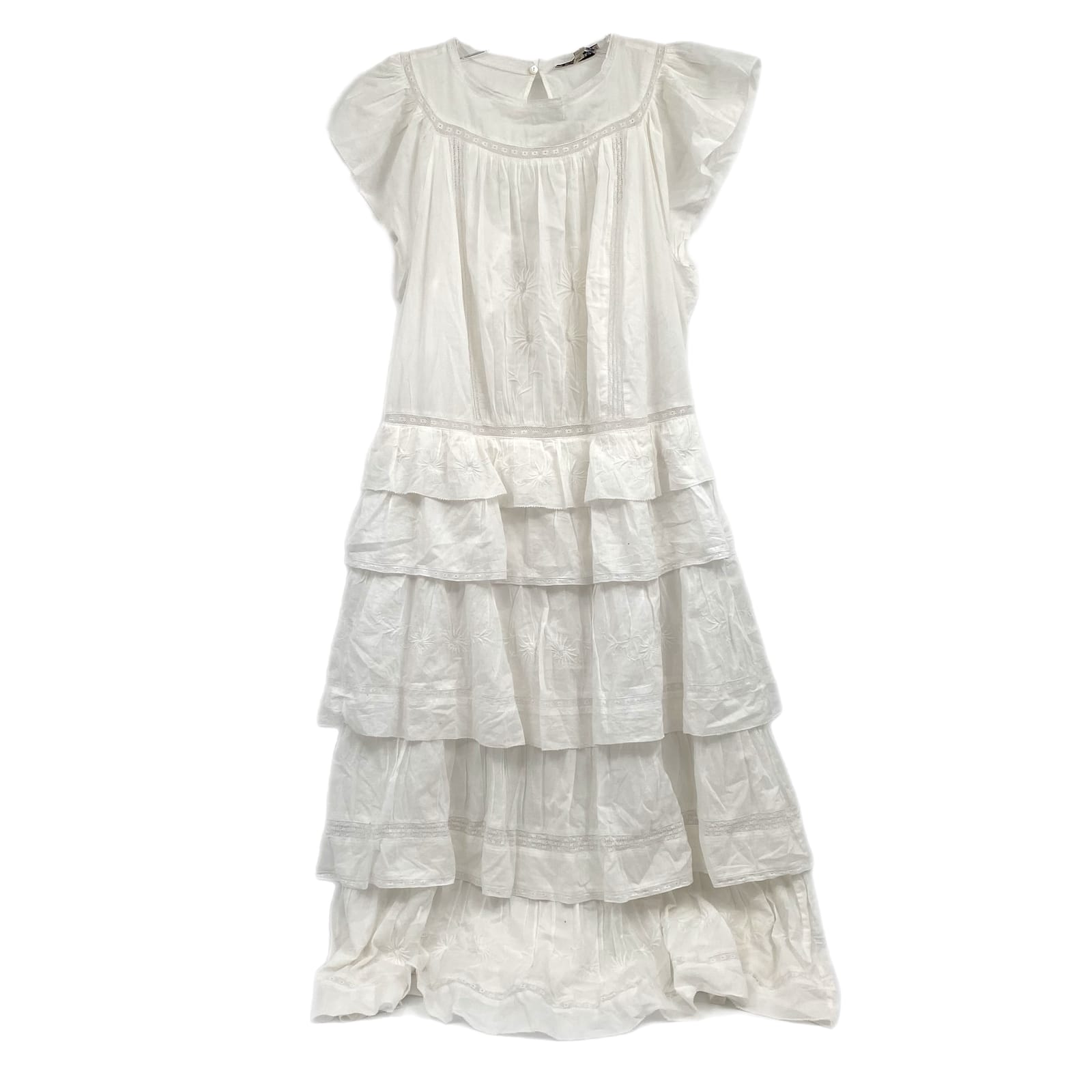 Banana Republic White Ruffled Lace Midi Dress